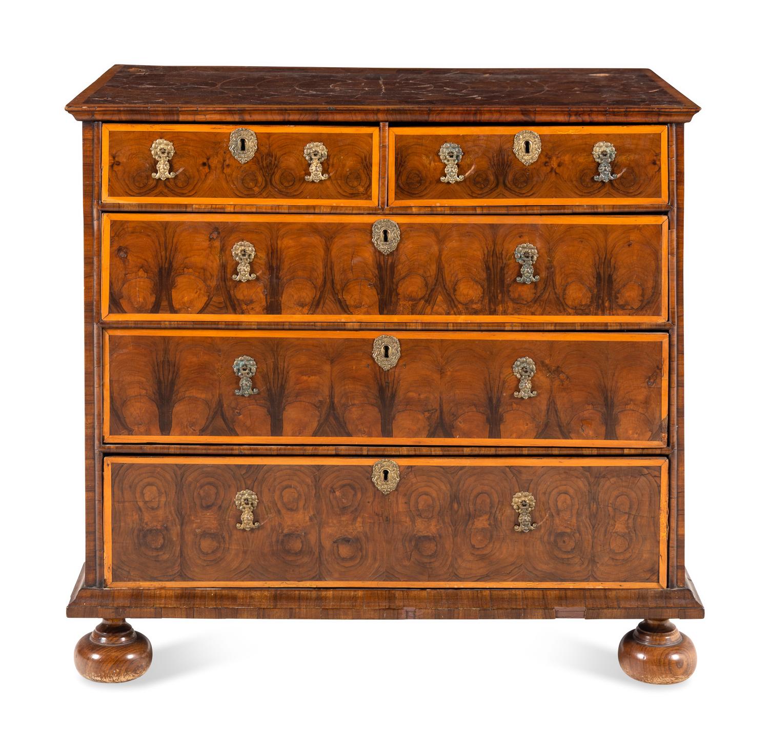 A William and Mary Oyster Veneered Chest of Drawers