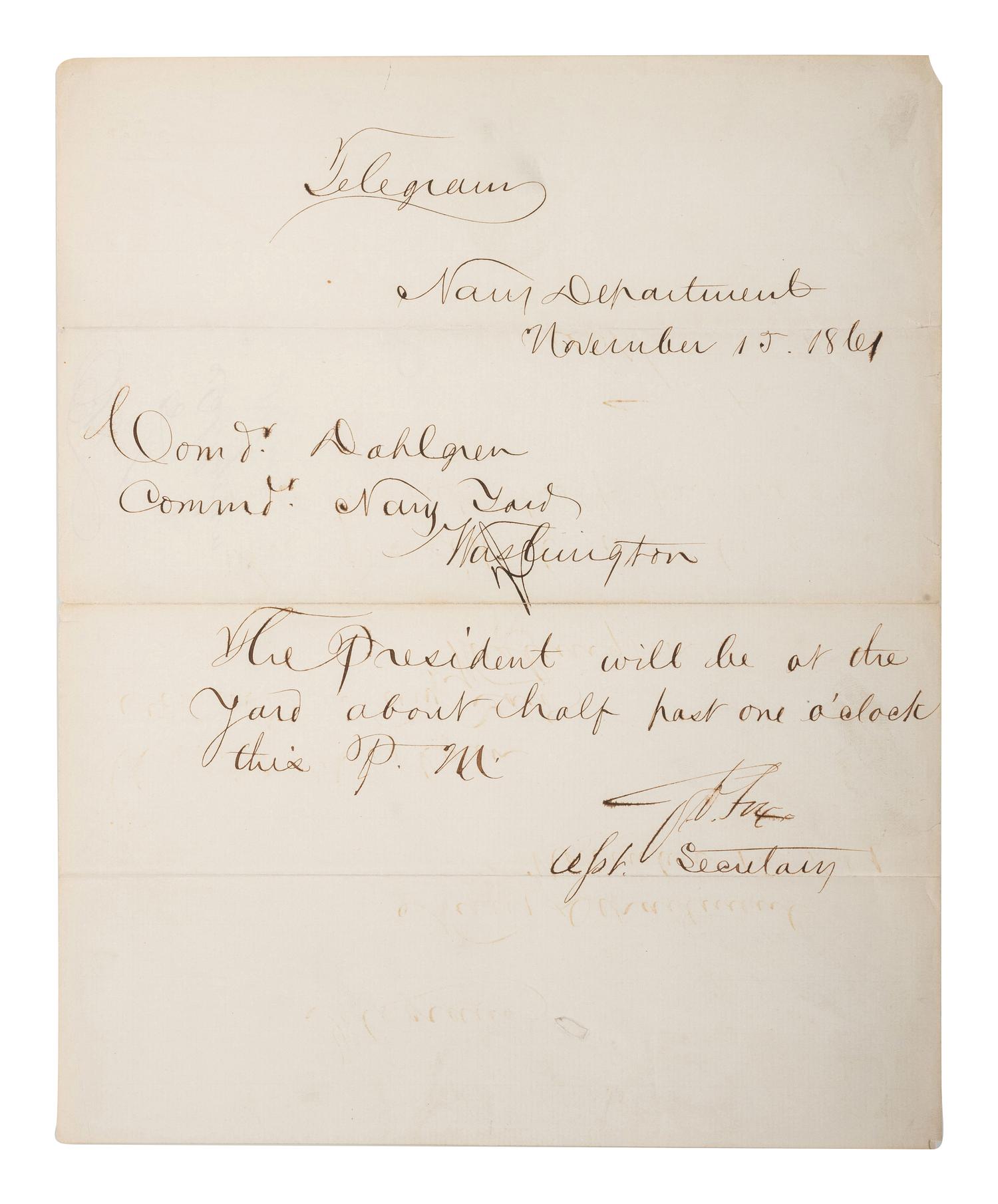 [CIVIL WAR - NAVY] -- [LINCOLNIANA]. A group of 6 documents relating to Lincoln naval visits, comprising: