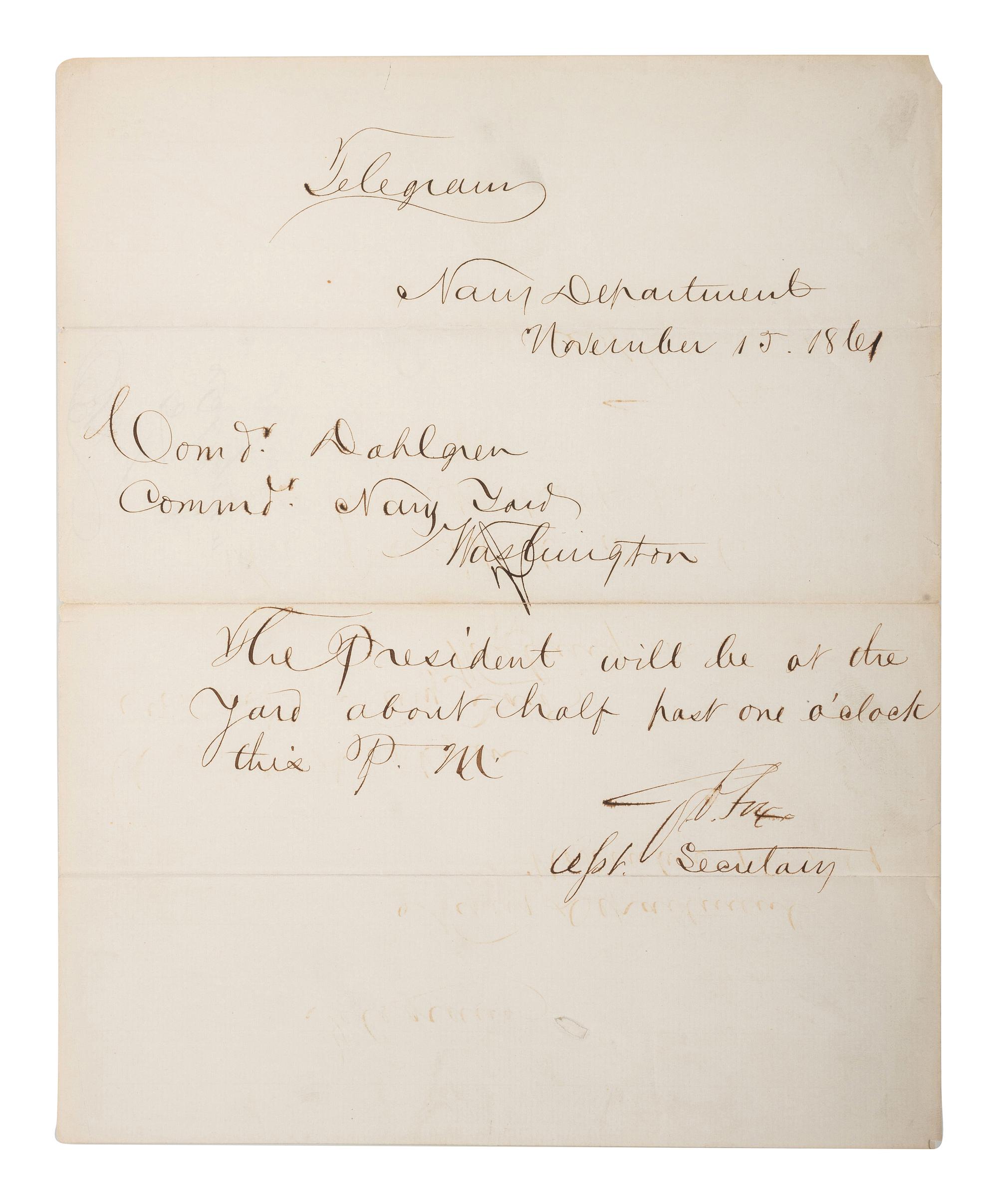 [CIVIL WAR - NAVY] -- [LINCOLNIANA]. A group of 6 documents relating to Lincoln naval visits, comprising: