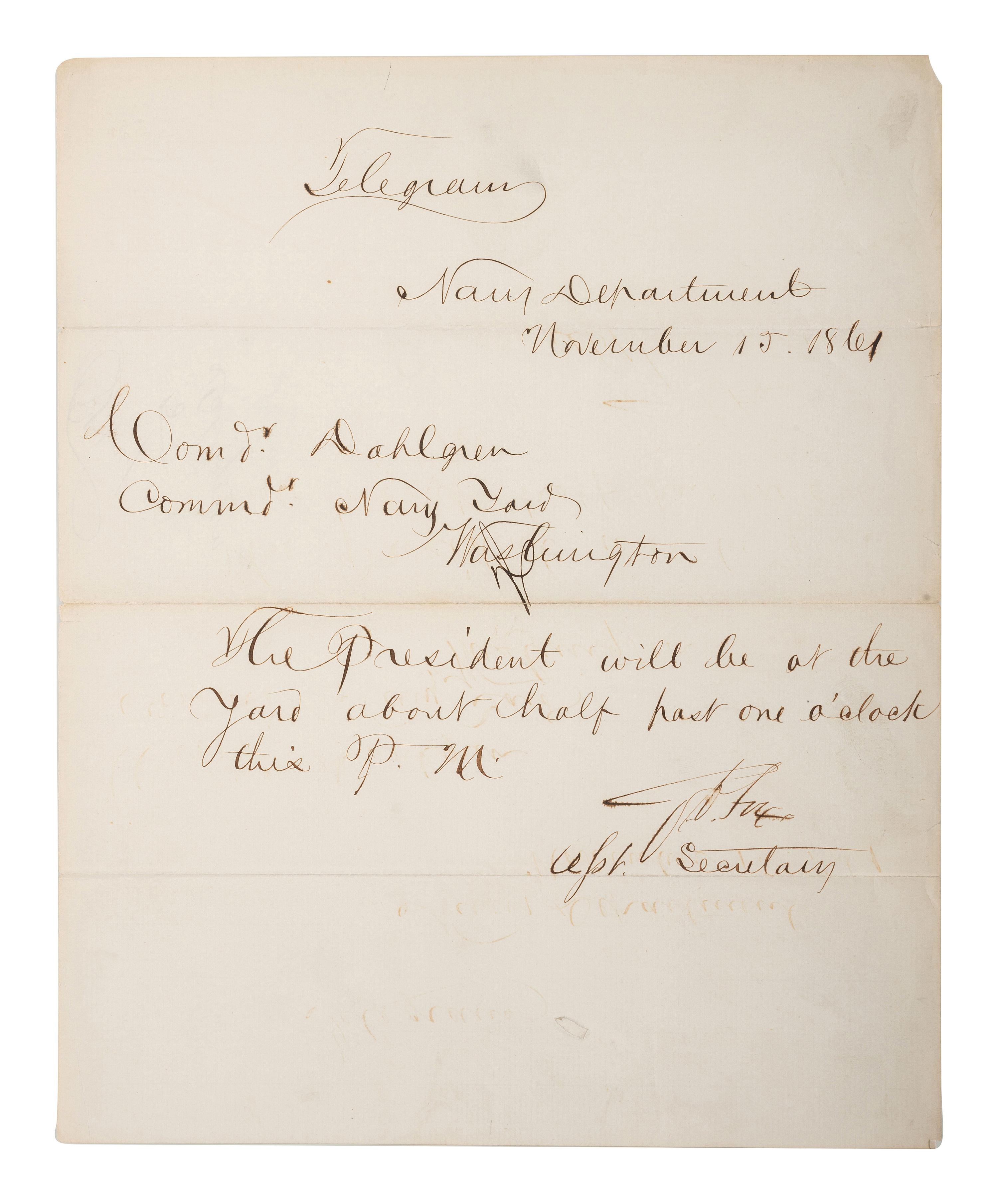 [CIVIL WAR - NAVY] -- [LINCOLNIANA]. A group of 6 documents relating to Lincoln naval visits, comprising: