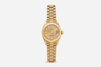 A Ladies 18K Yellow Gold Rolex Oyster Perpetual Datejust Presidential with Diamond Markers