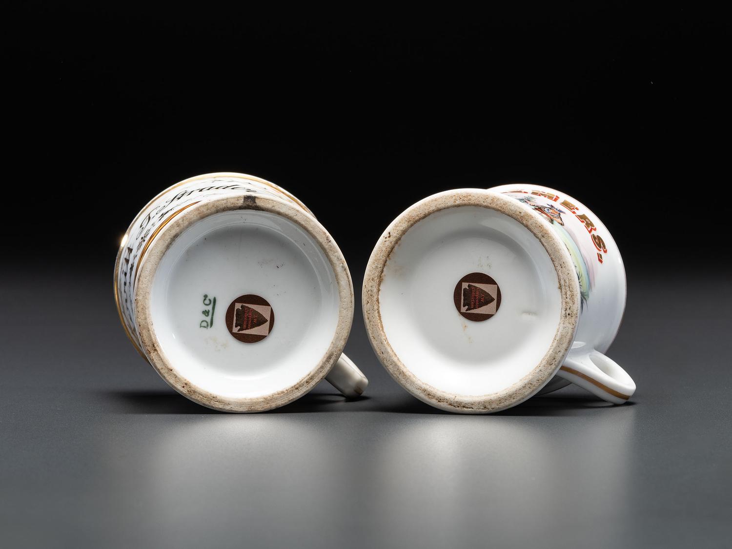 Two Tobacco Related Porcelain Occupational Shaving Mugs