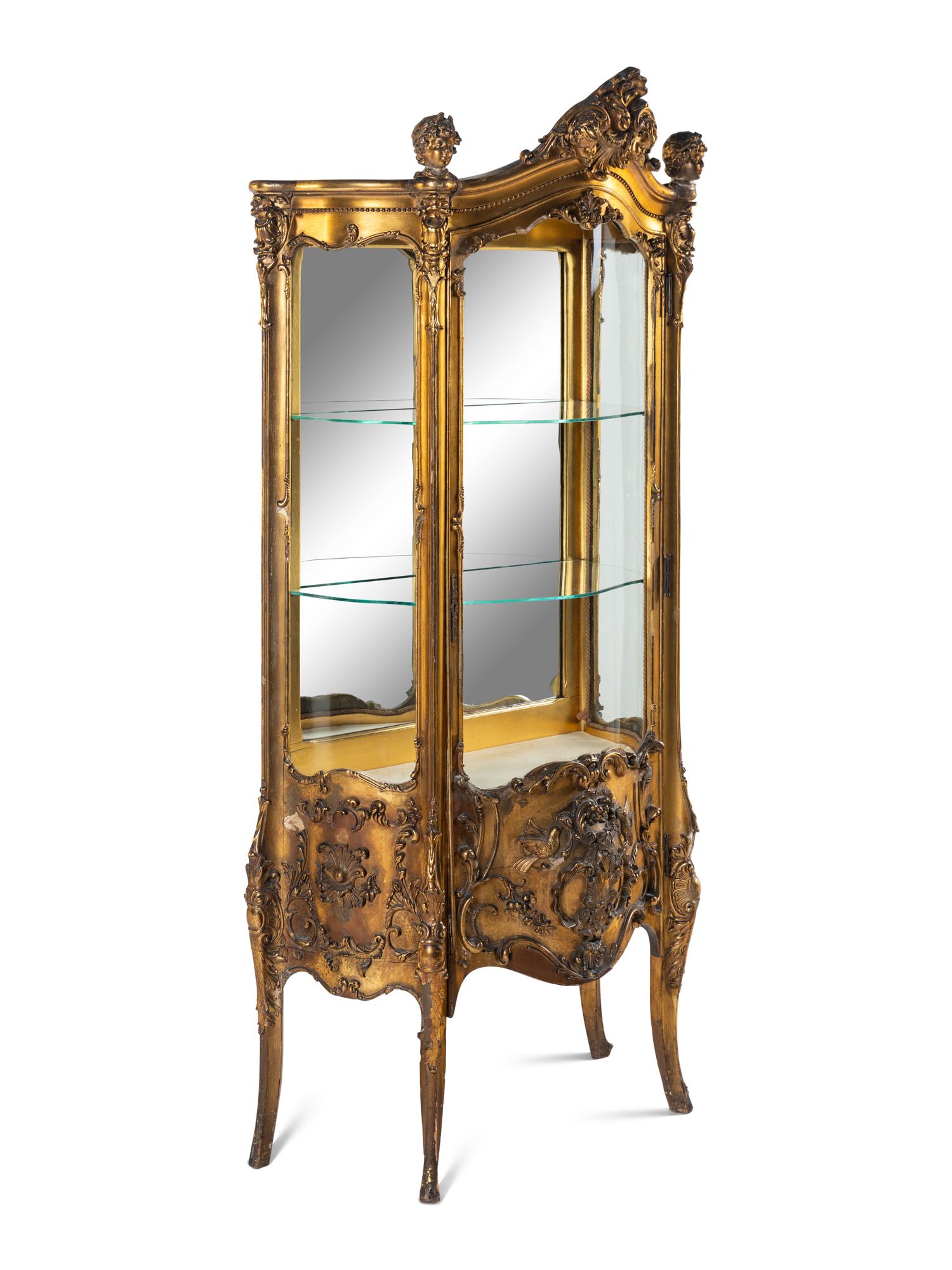 A Louis XV Style Giltwood Vitrine Cabinet