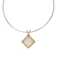 Rutilated Quartz, Diamond, and Bicolor Gold Pendant Necklace