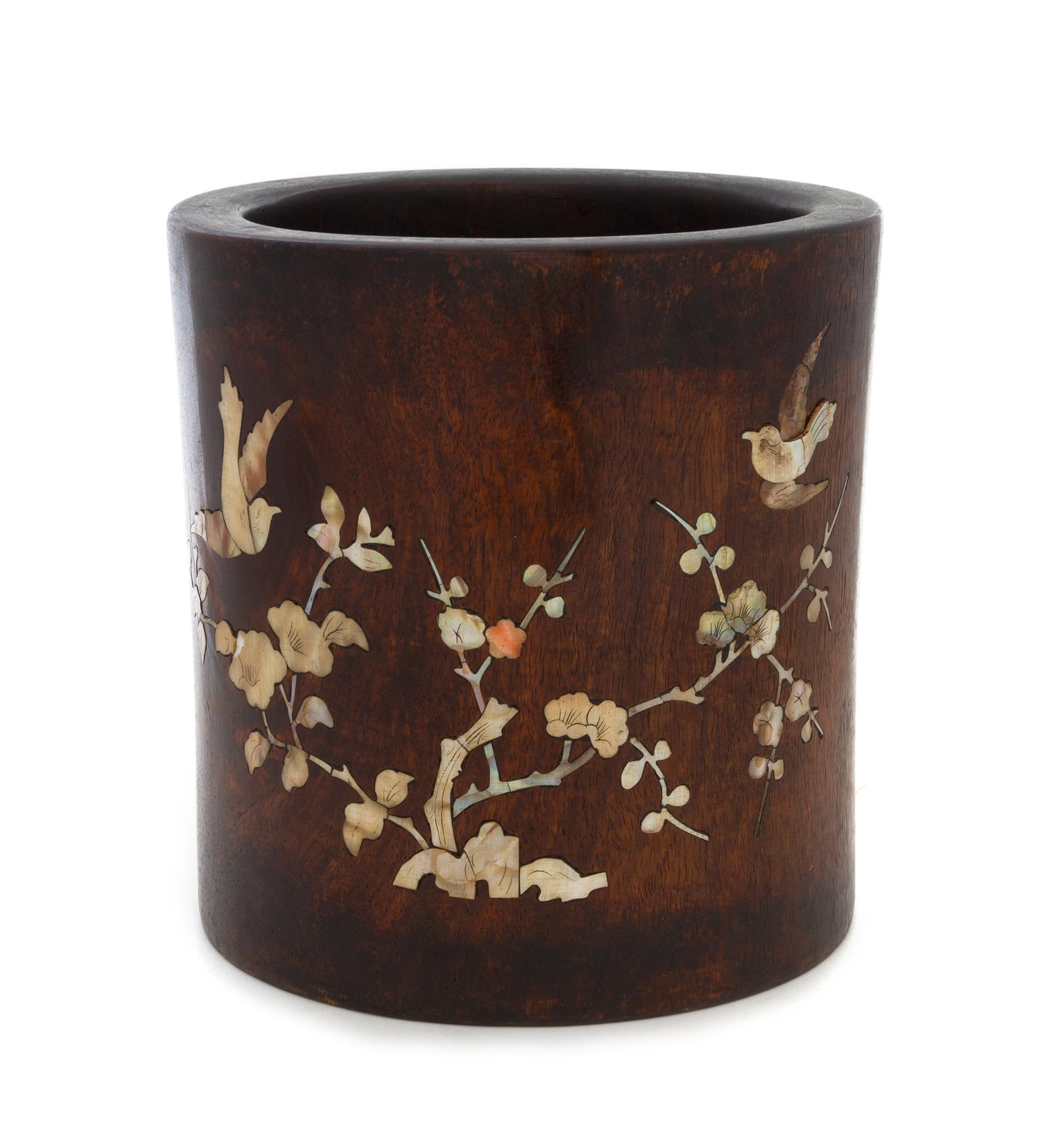 A Rosewood Brush Pot, Bitong Height 8 1/4 inches.