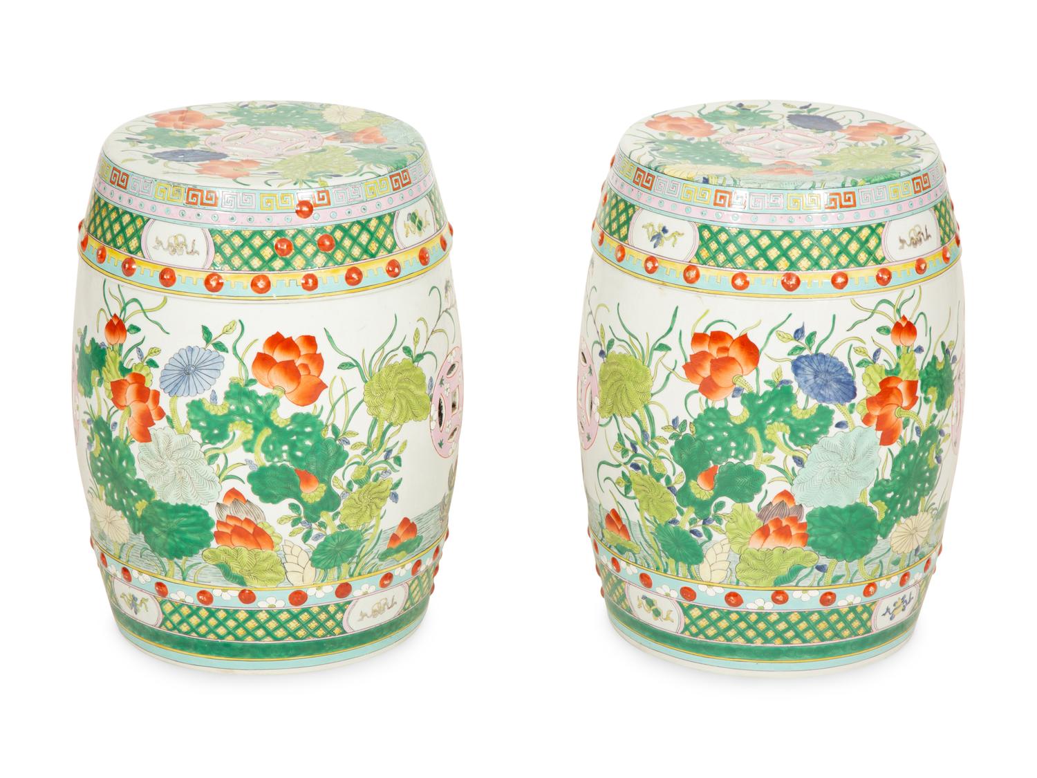 A Pair of Chinese Export Porcelain Garden Seats