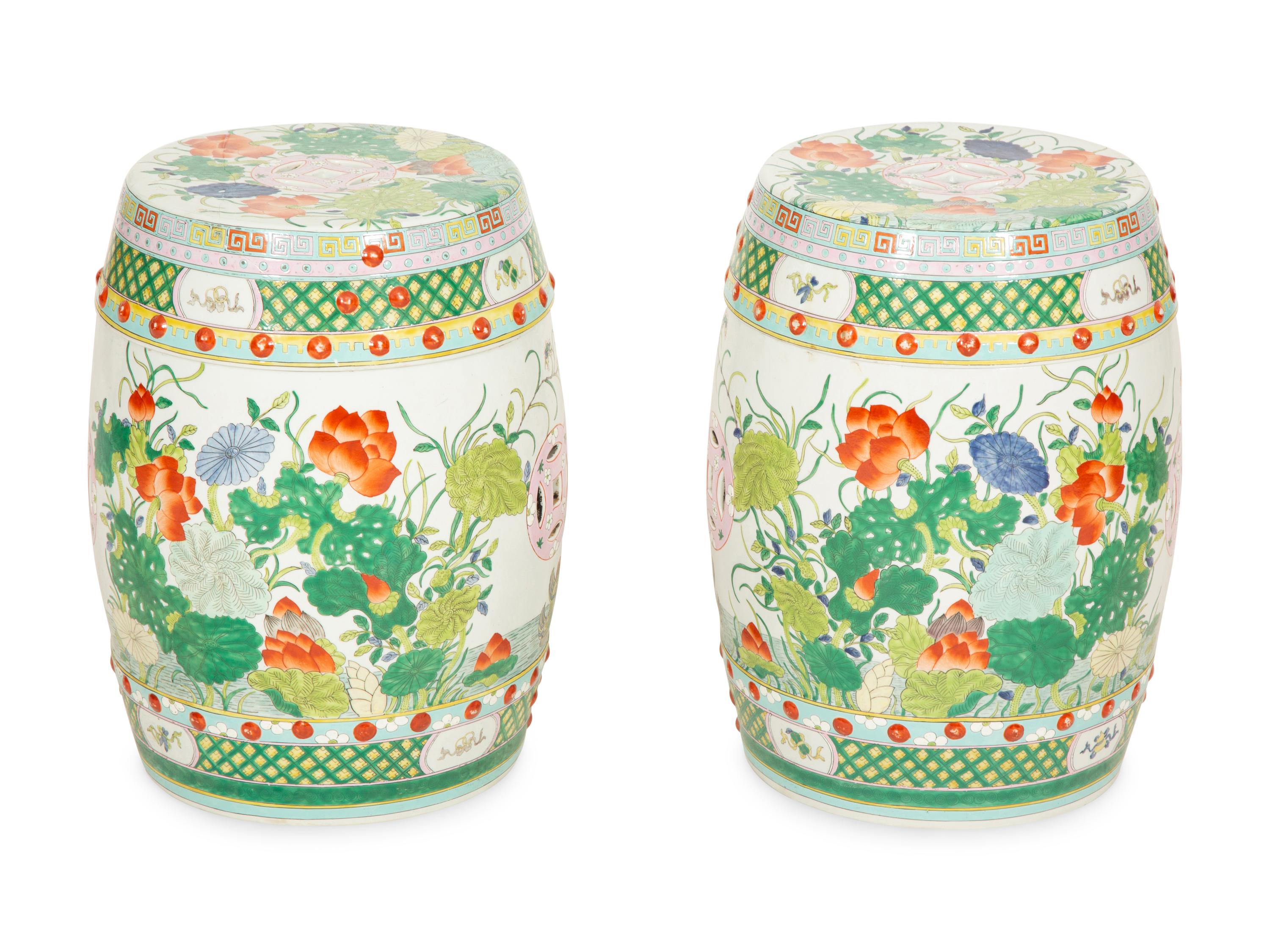 A Pair of Chinese Export Porcelain Garden Seats