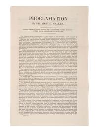 WALKER, Dr. Mary E. (1832-1919). Autograph card signed and her "Proclamation" advocating suffrage.