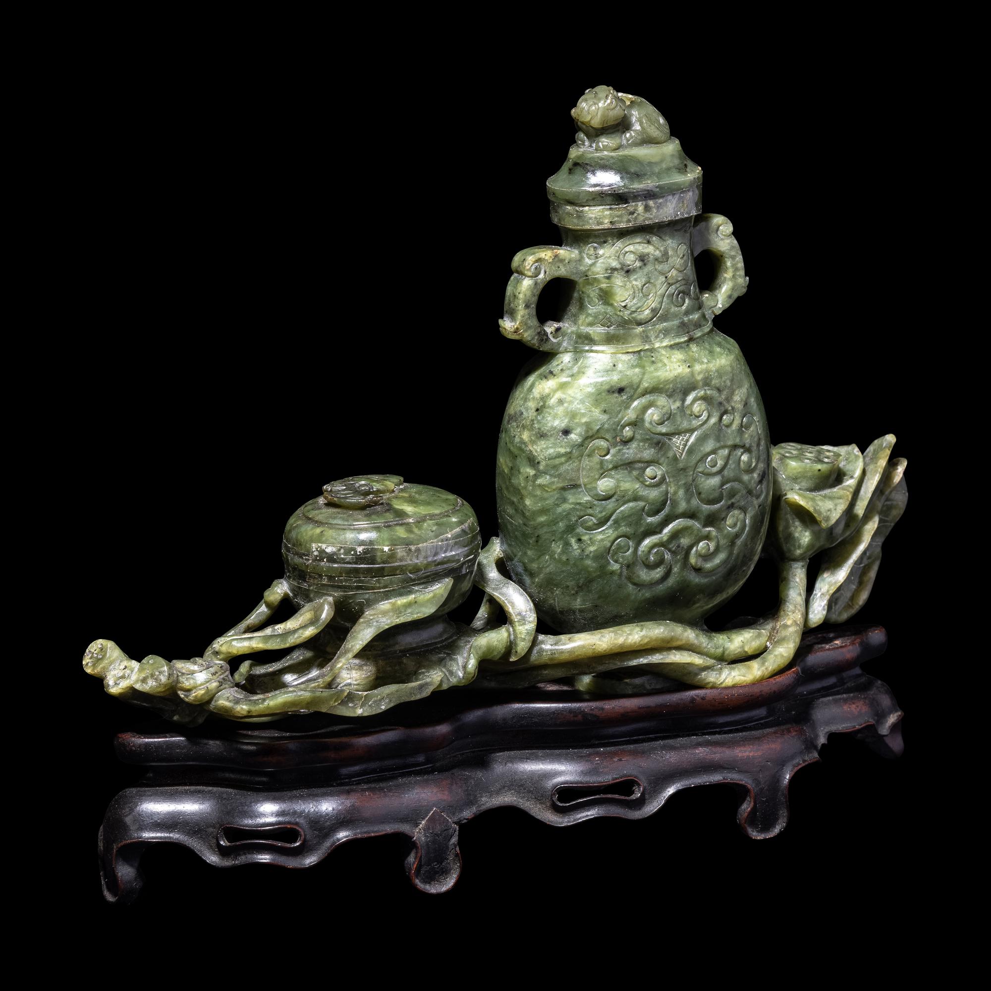 A Set of Chinese Spinach Jade Scholar's Set