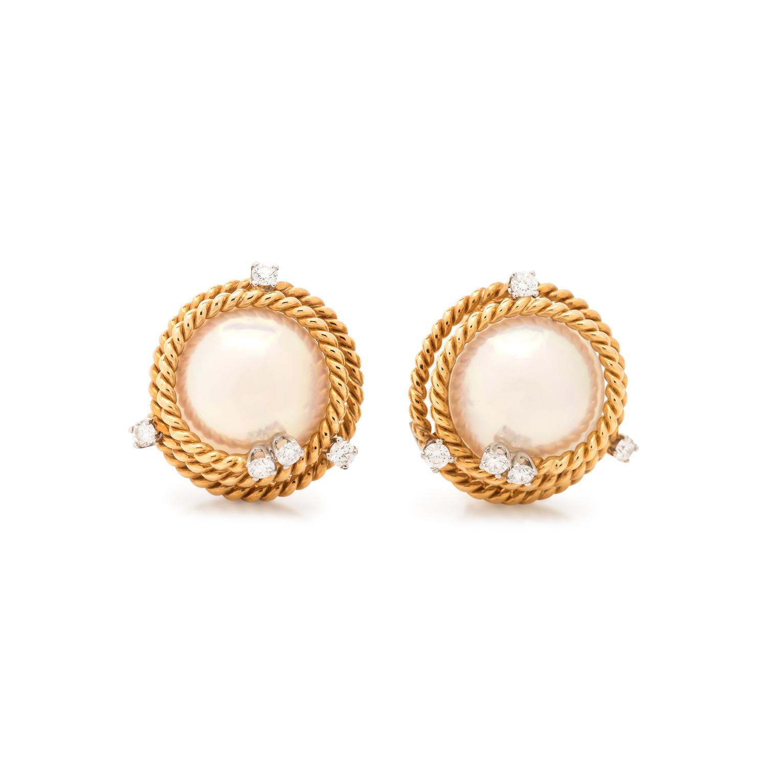 TIFFANY & CO., SCHLUMBERGER, MABE PEARL AND DIAMOND EARCLIPS