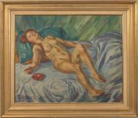 John Sloan (American, 1871-1951) - Nude, Blue Swirl Couch and Ashtray