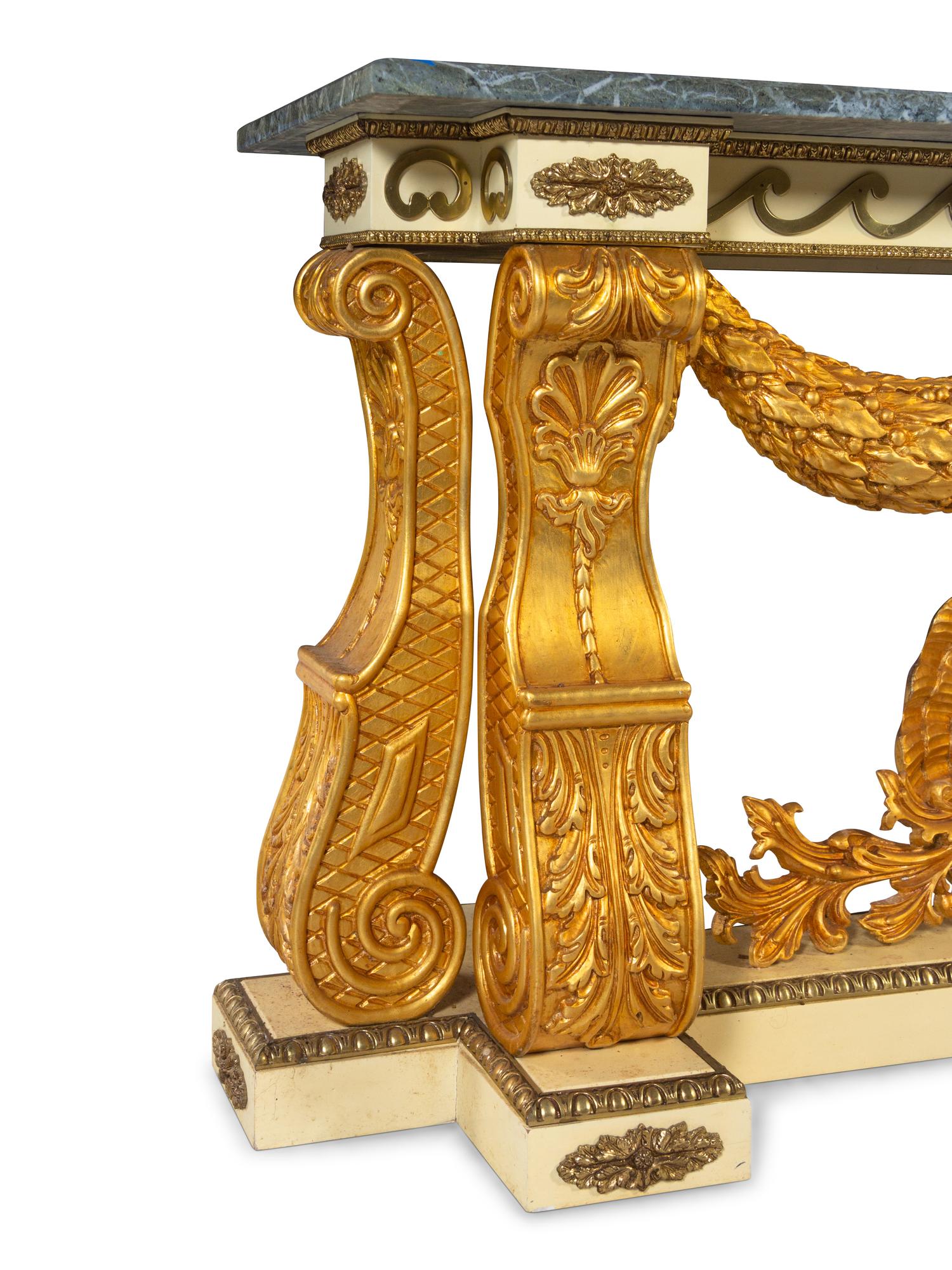 A Pair of Neoclassical Style Giltwood Marble-Top Console Tables
