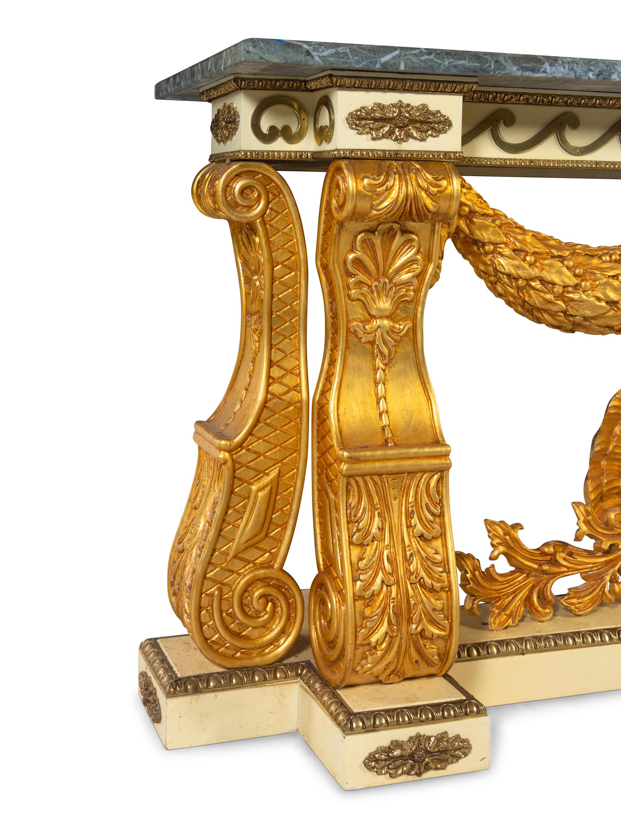 A Pair of Neoclassical Style Giltwood Marble-Top Console Tables