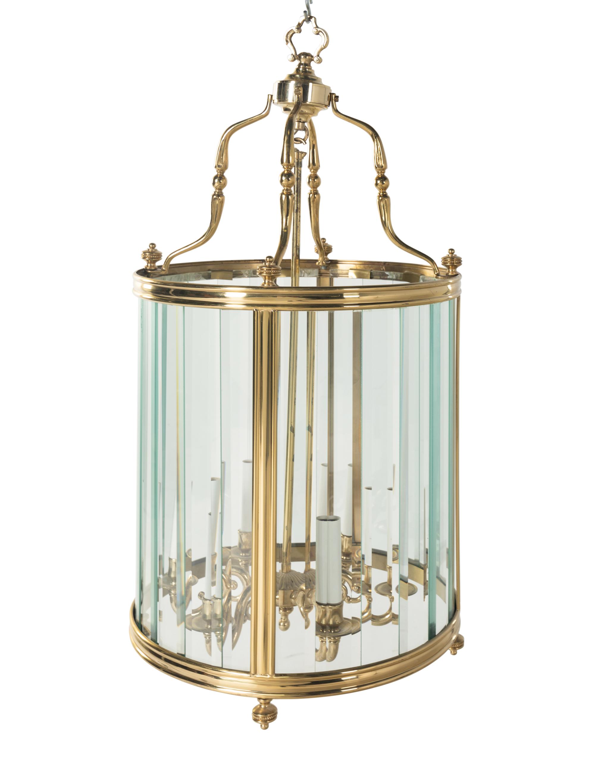 A Pair of Brass and Glass Hall Lanterns