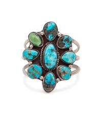 Navajo Silver and Turquoise Cluster Cuff Bracelet
