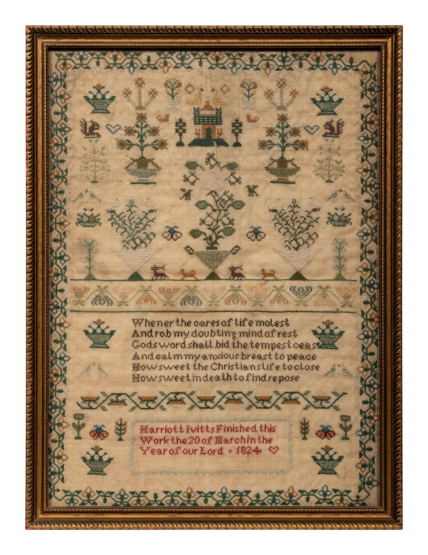 An English Needlework Embroidered Schoolgirl’s Sampler