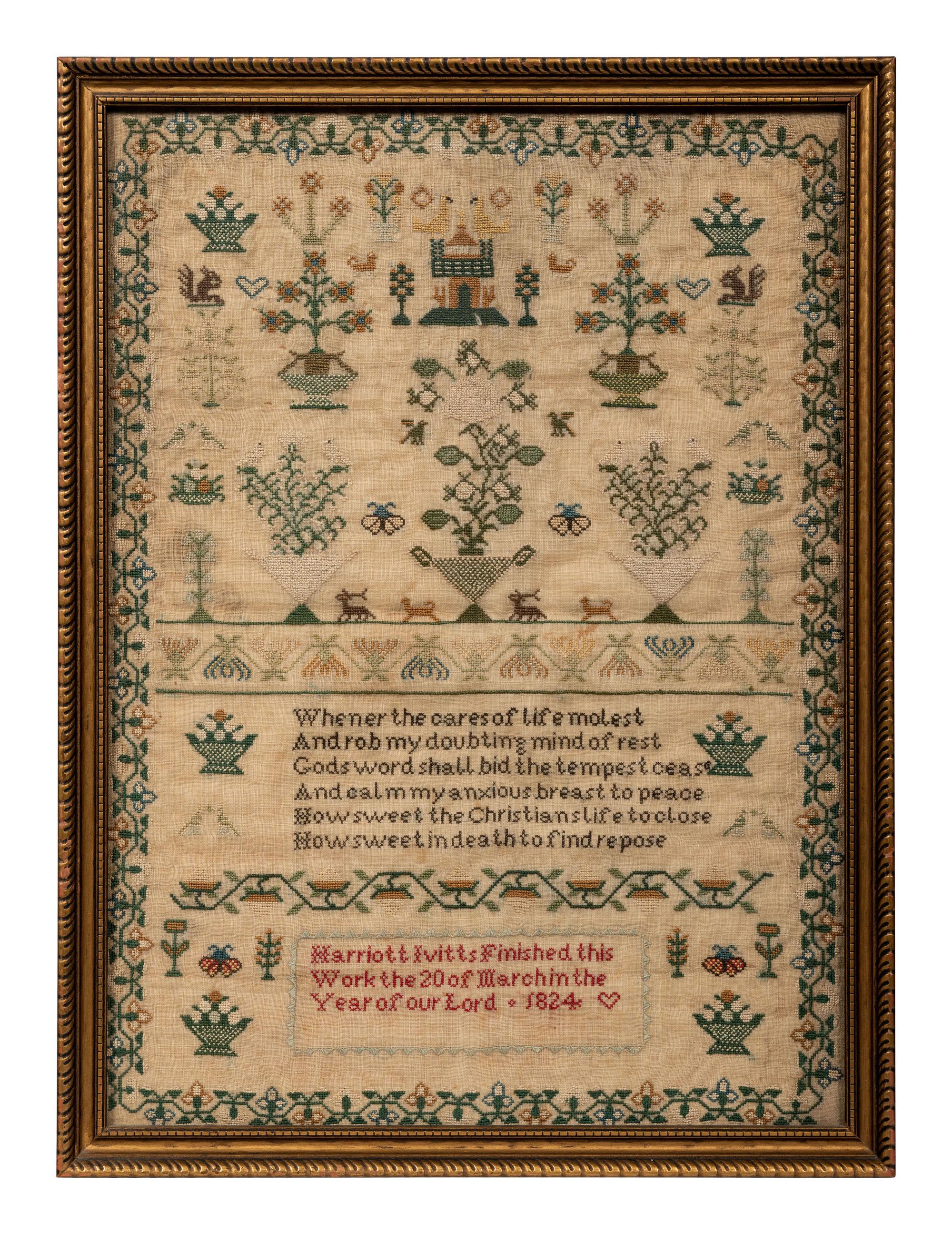 An English Needlework Embroidered Schoolgirl’s Sampler