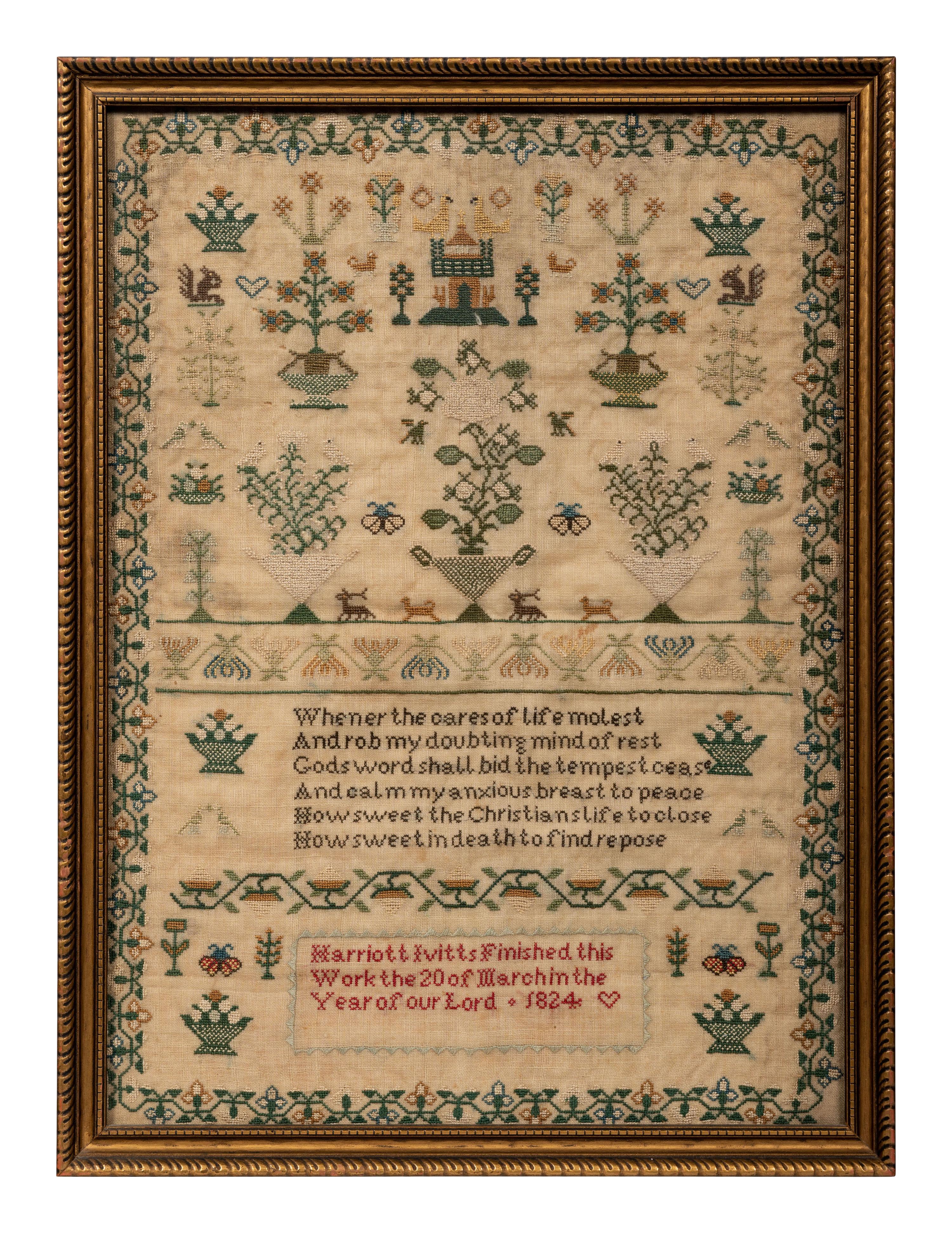 An English Needlework Embroidered Schoolgirl’s Sampler