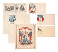 [CIVIL WAR] -- [DAVIS, Jefferson (1808-1889)]. A group of lettersheets, covers, and handbill featuring Confederate symbolism and portraits of Davis, comprising: