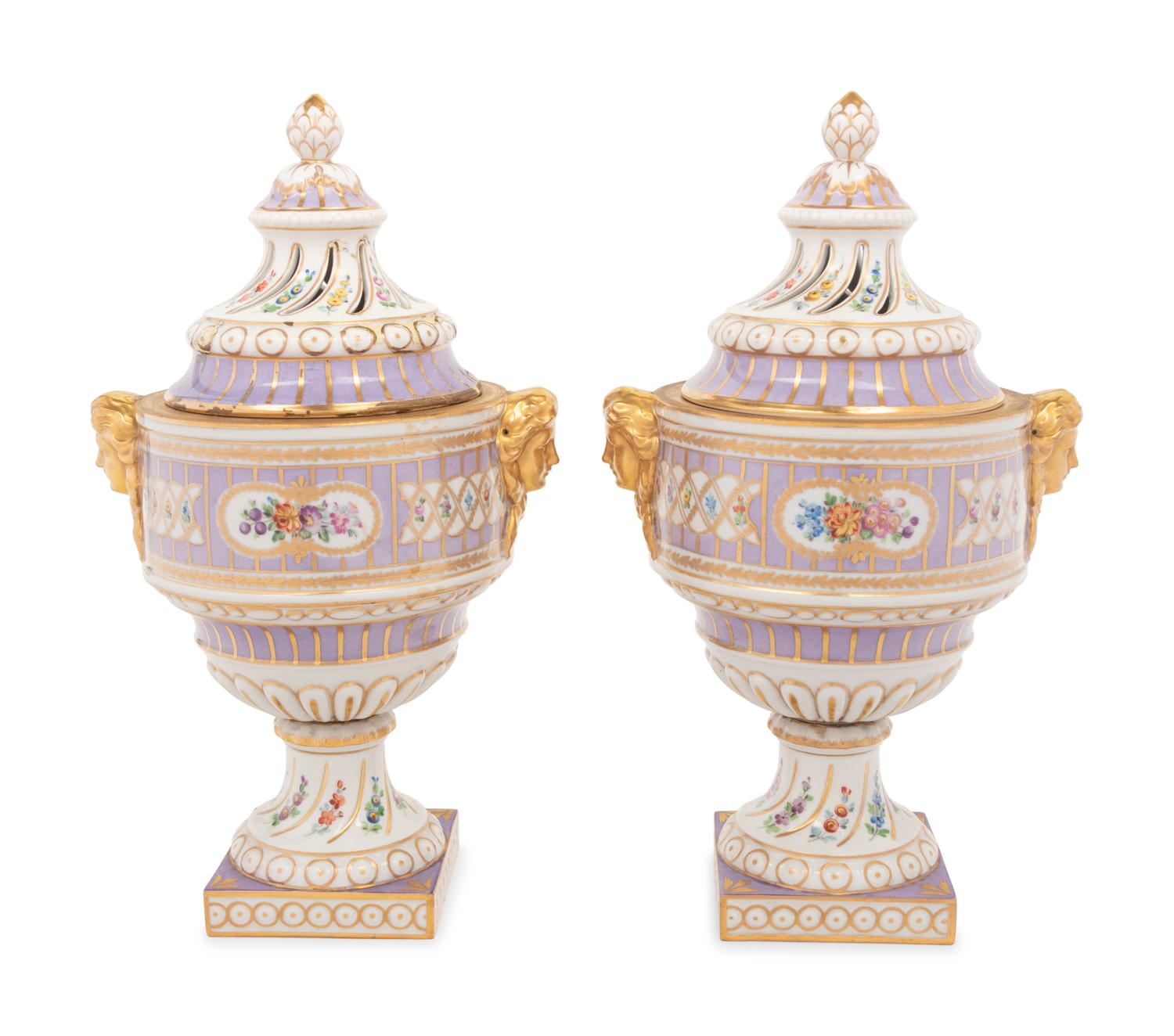 A Pair of Dresden Porcelain Urns