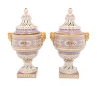 A Pair of Dresden Porcelain Urns