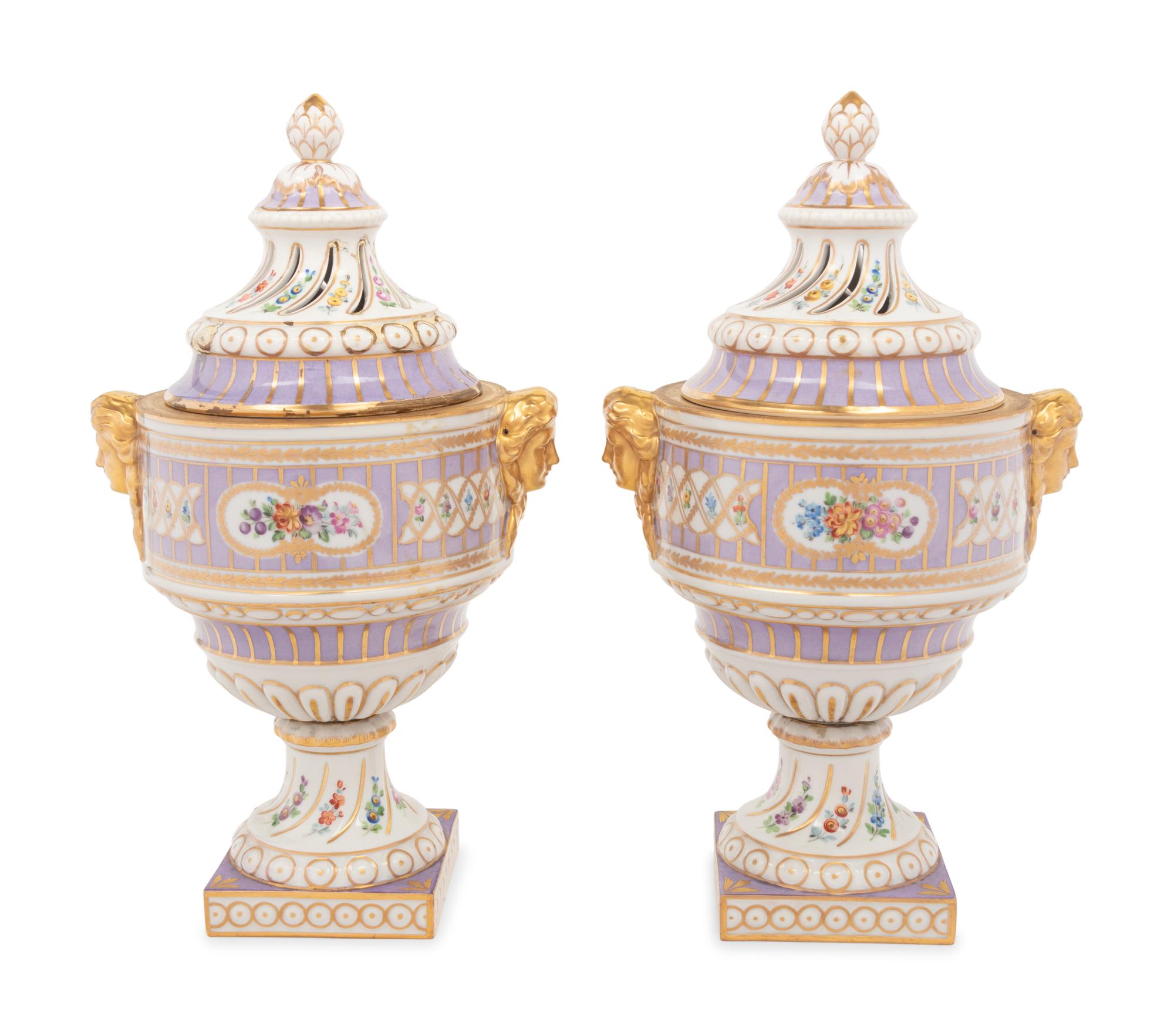 A Pair of Dresden Porcelain Urns