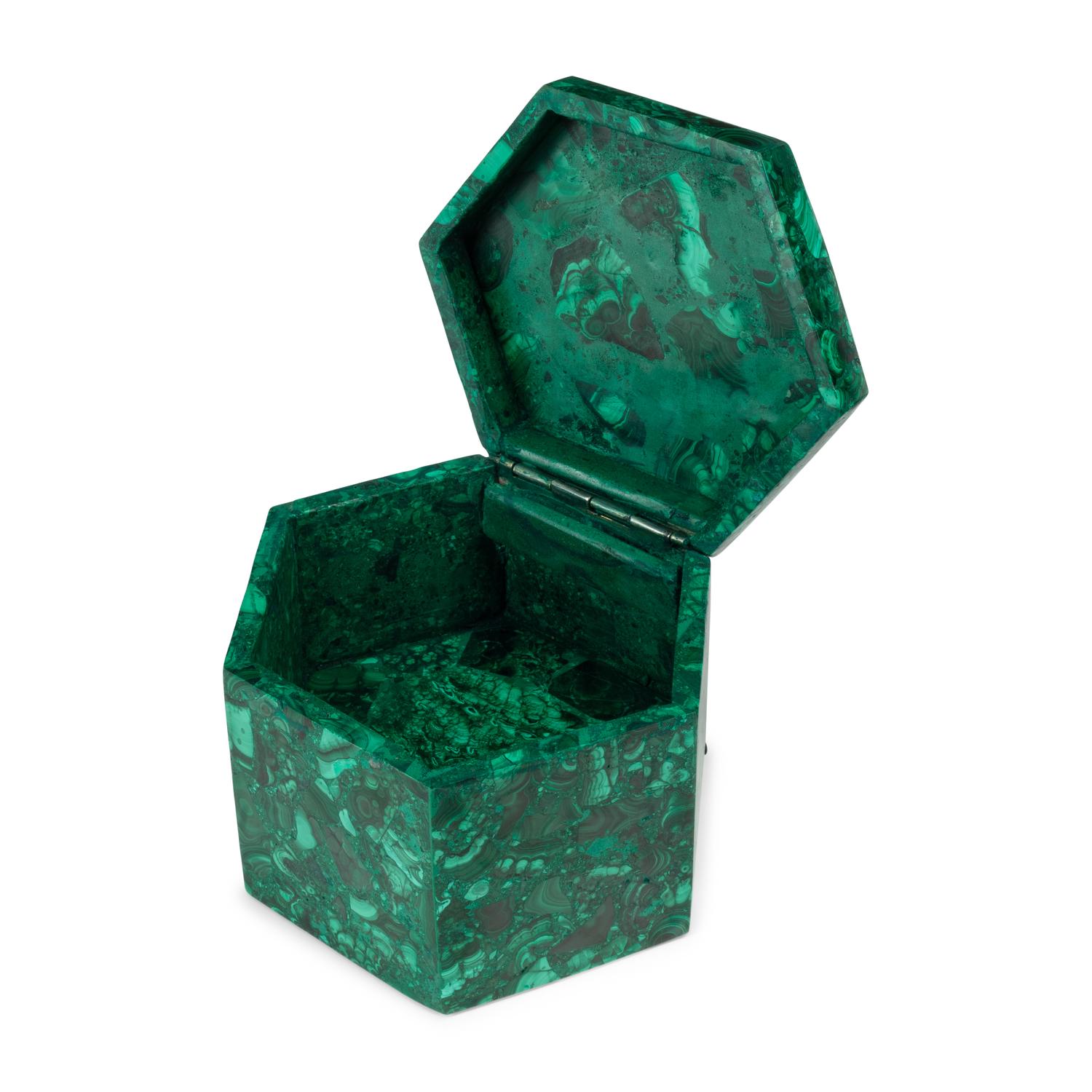Five Hexagonal Malachite Boxes