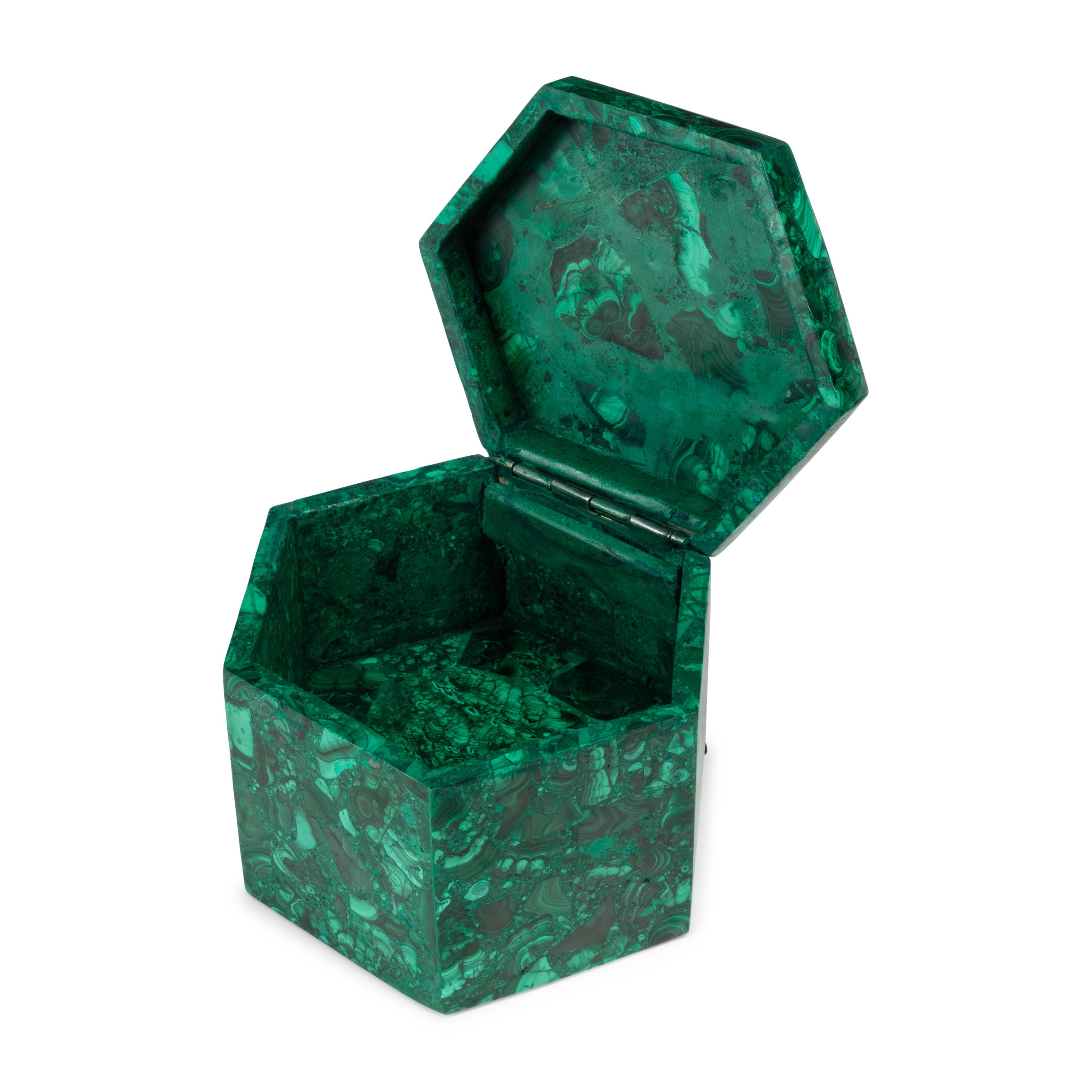 Five Hexagonal Malachite Boxes