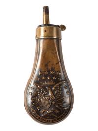 [CIVIL WAR]. Pistol powder flask with patriotic motif.