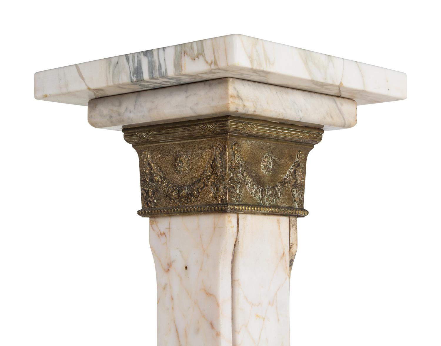 A Continental Gilt Bronze Mounted Marble Pedestal