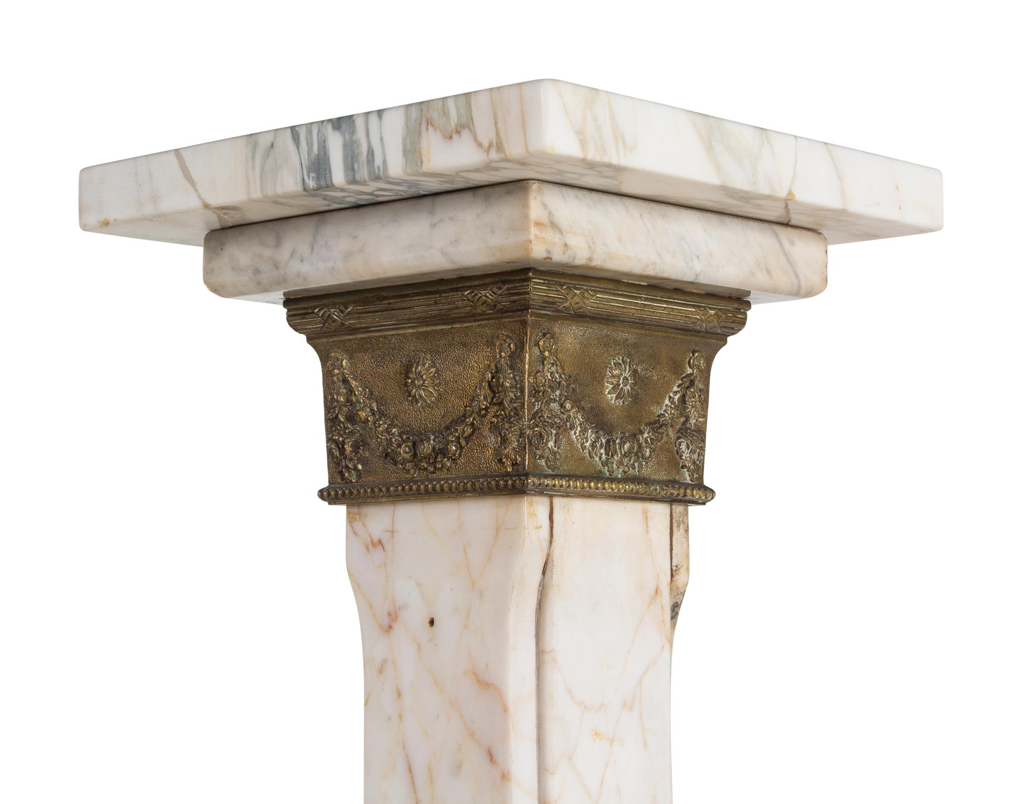 A Continental Gilt Bronze Mounted Marble Pedestal
