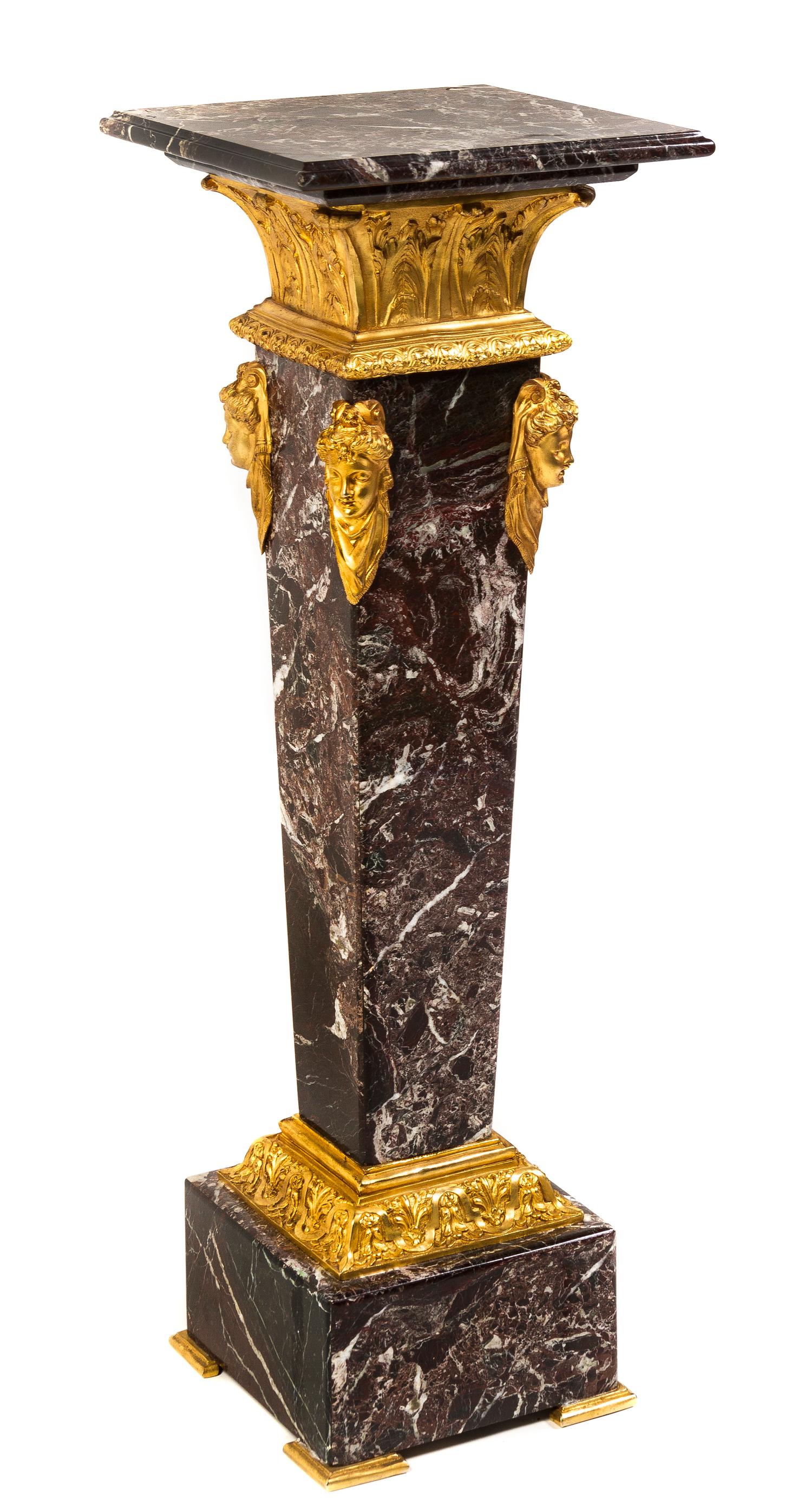 A Neoclassical Gilt Bronze Mounted Marble Pedestal, Height 41 inches.