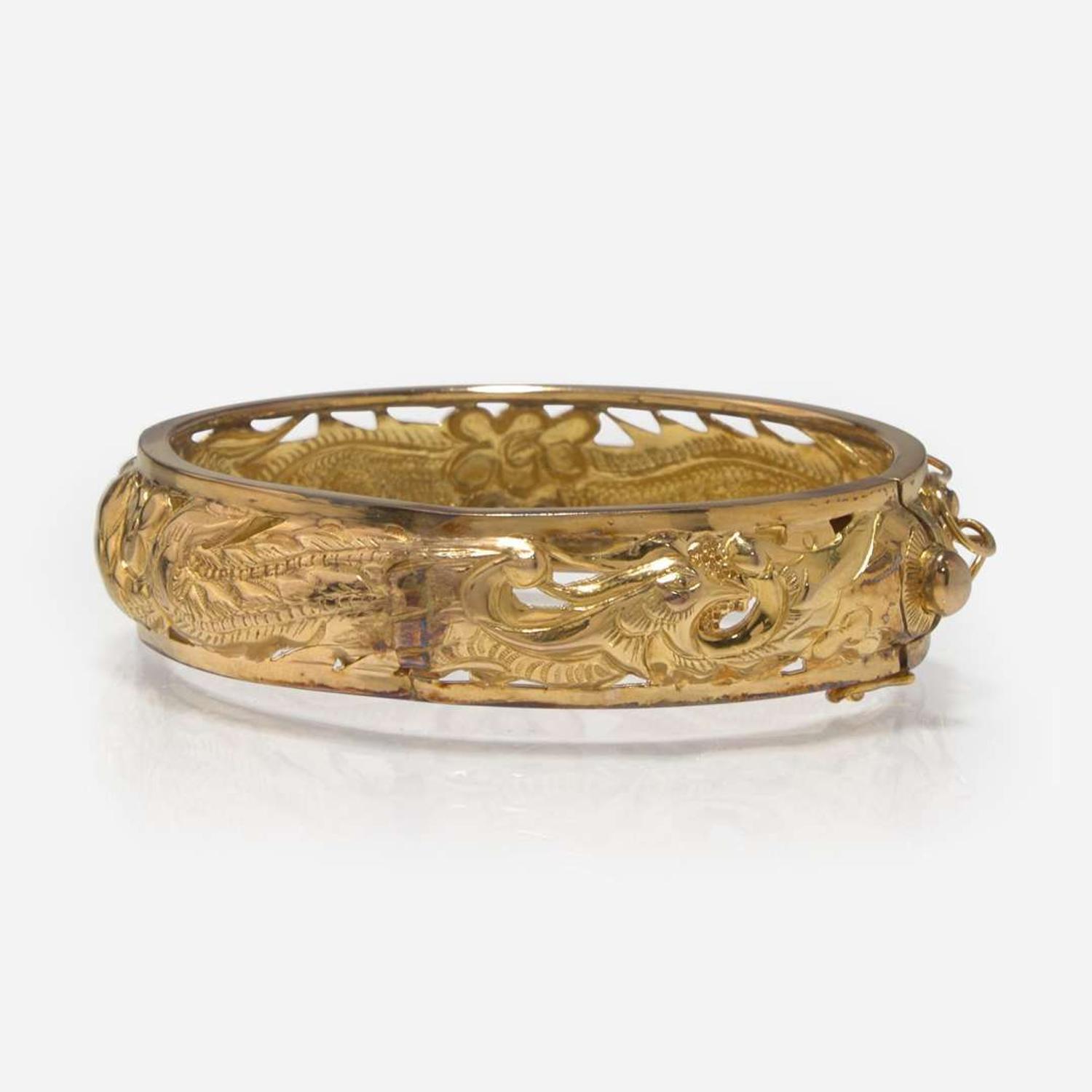 14K Yellow Gold Dragon Bangle Bracelet