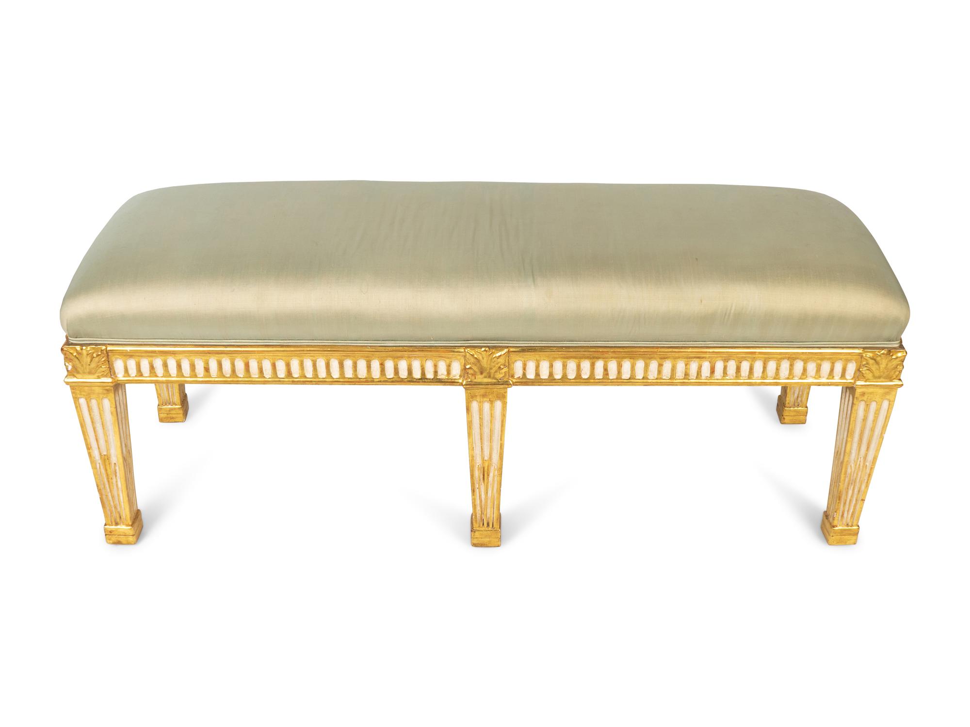 A Directoire Style Painted and Parcel Gilt Bench — 19TH/20TH CENTURY