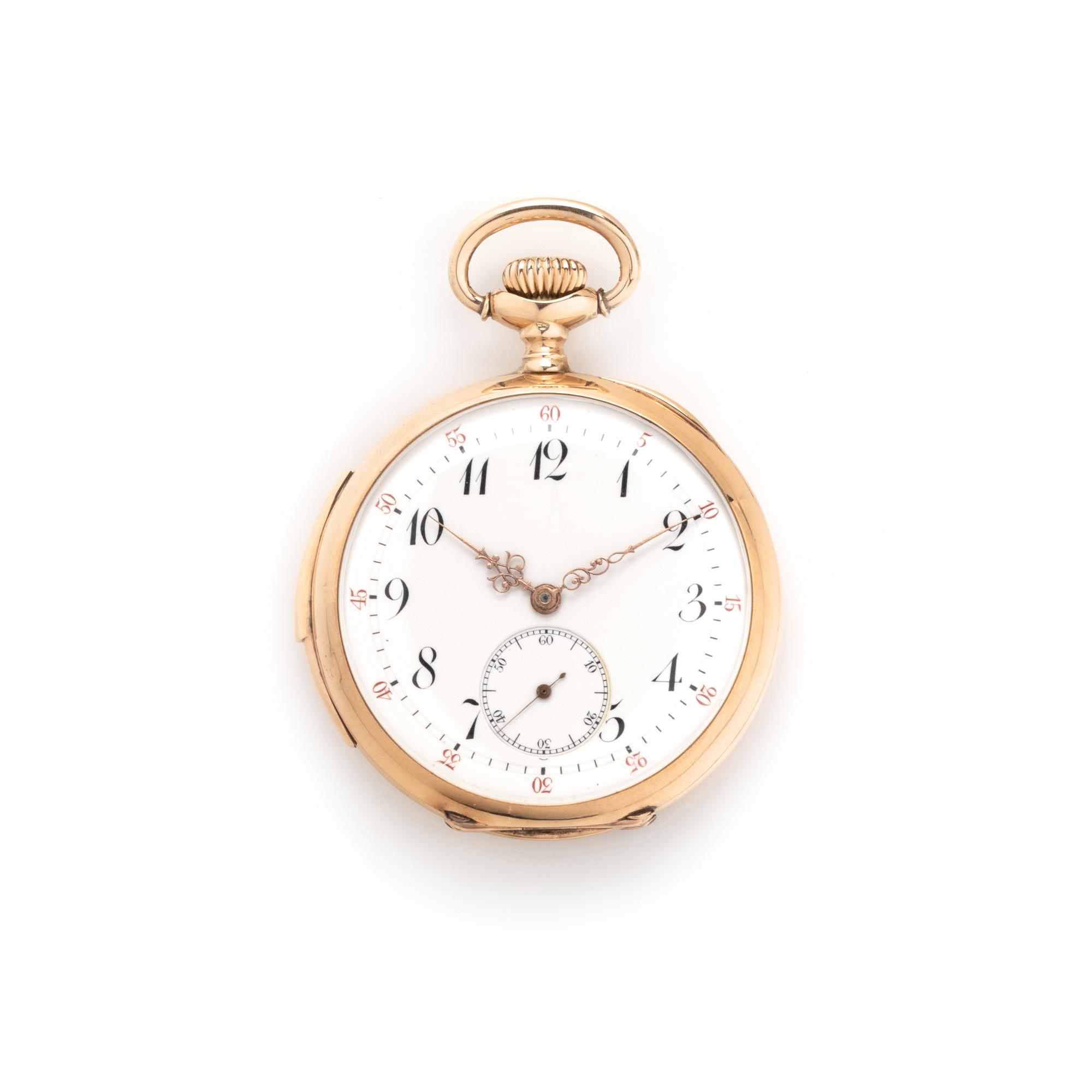 14K PINK GOLD MINUTE REPEATER OPEN FACE POCKET WATCH