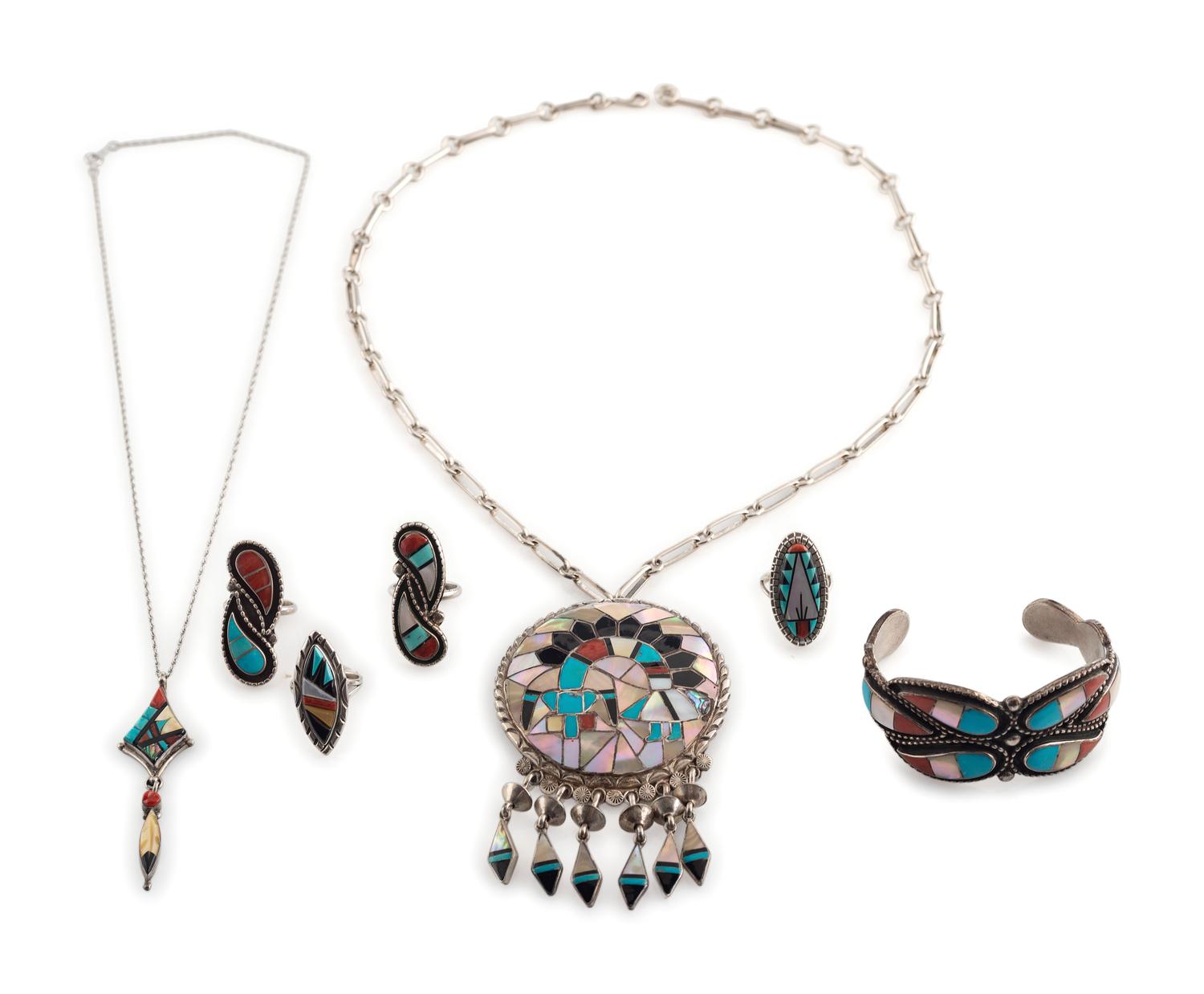 Zuni Silver and Channel Inlaid Jewelry