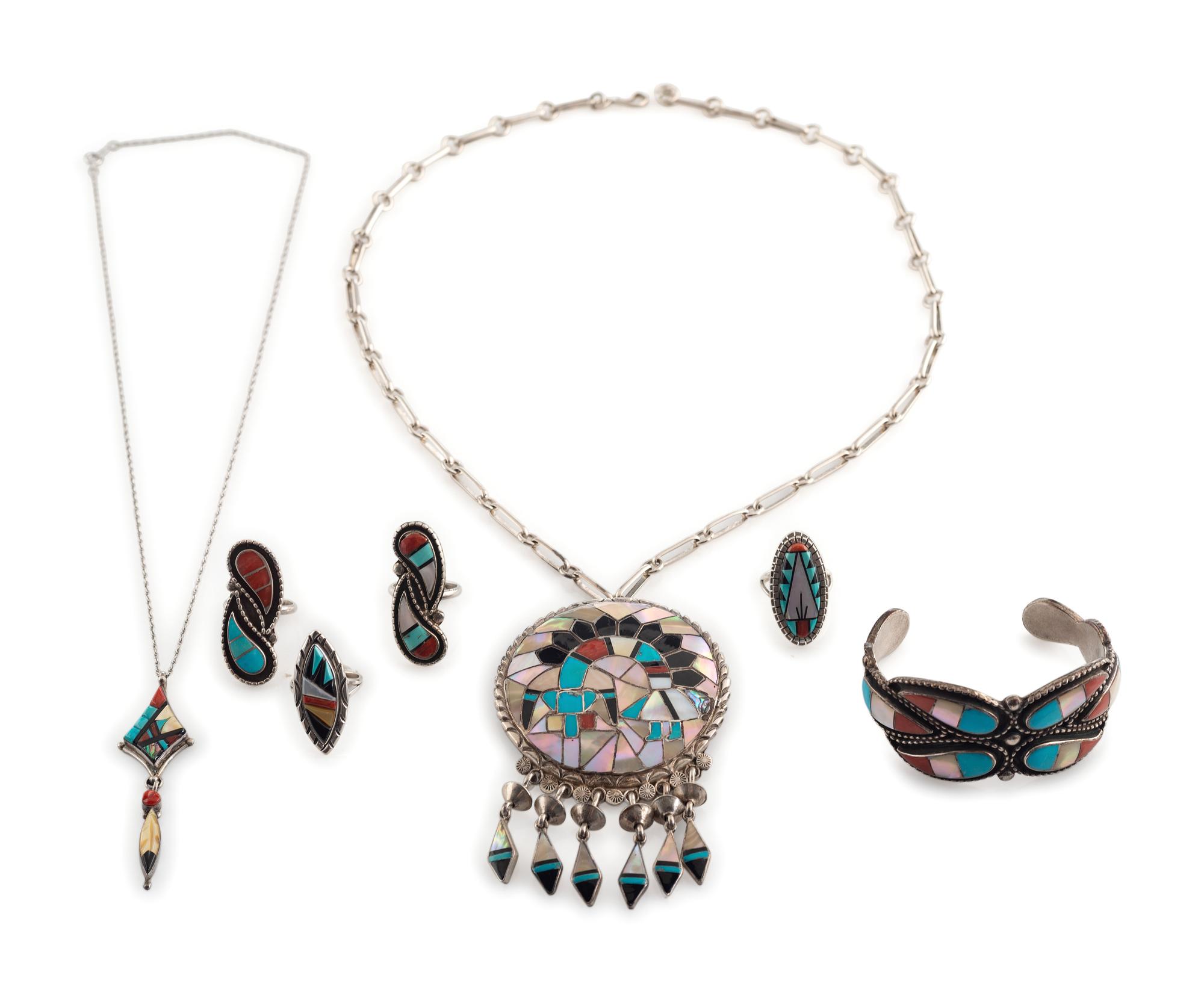 Zuni Silver and Channel Inlaid Jewelry