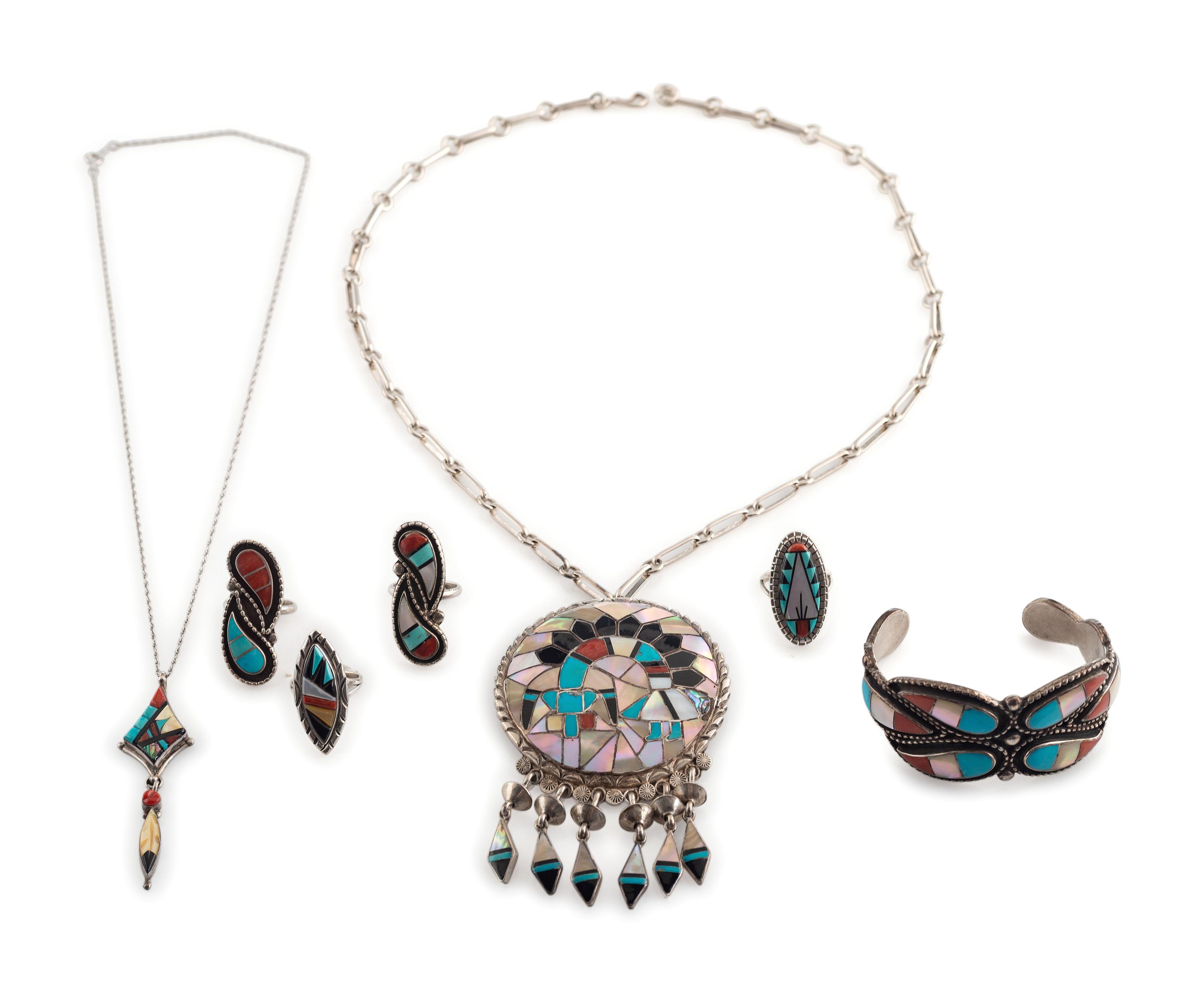 Zuni Silver and Channel Inlaid Jewelry