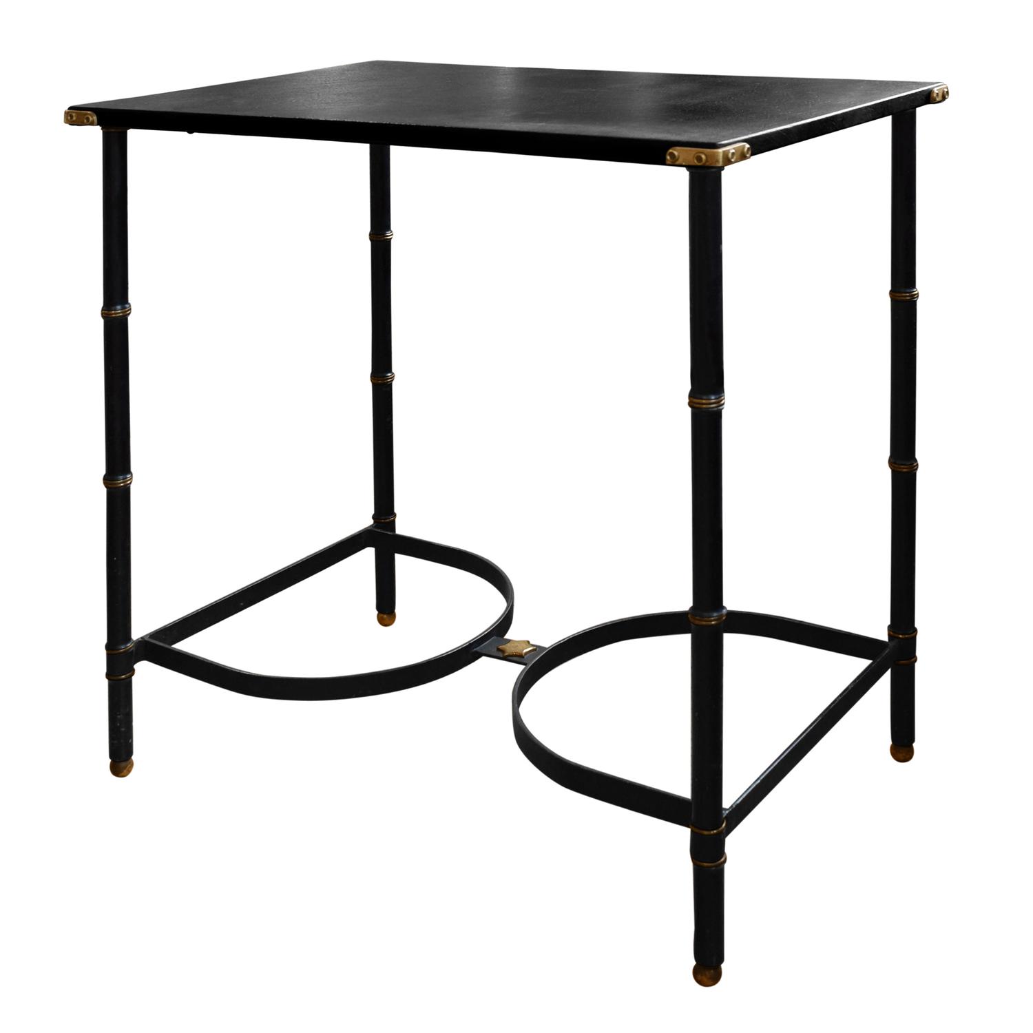 A Mid-Century Leather Topped Steel Table 29.5 " W x 19.25" D x 30" H — France, Mid-20th Century