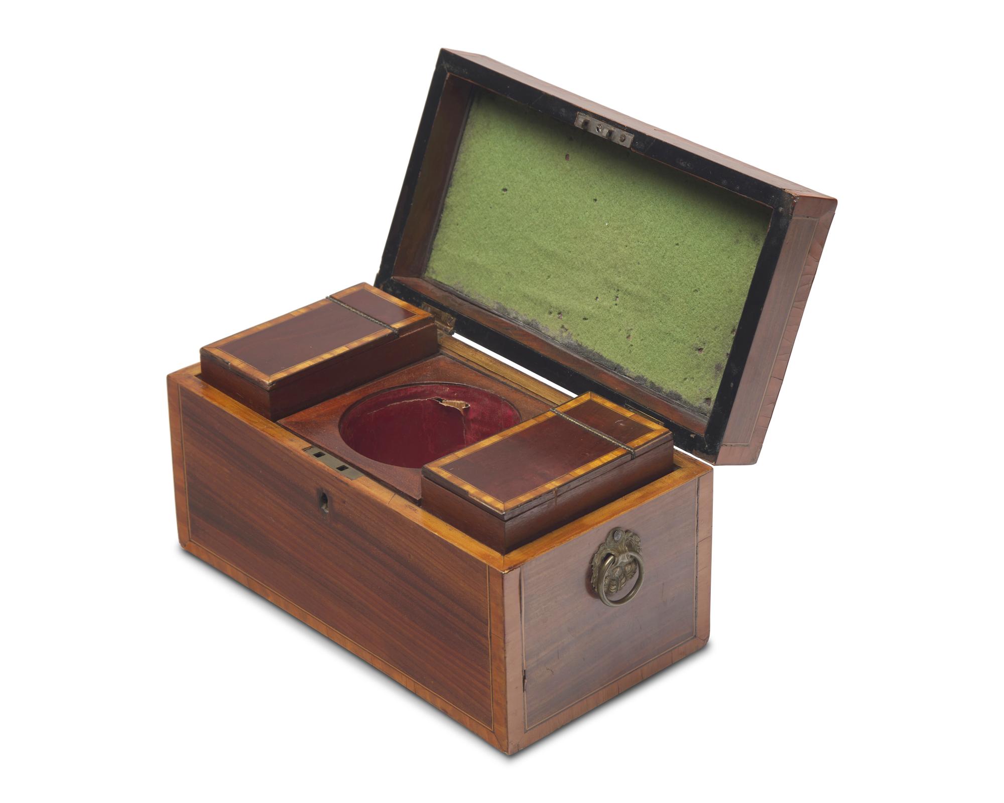 A Scrimshaw-Mounted and Inlaid Mahogany Tea Caddy