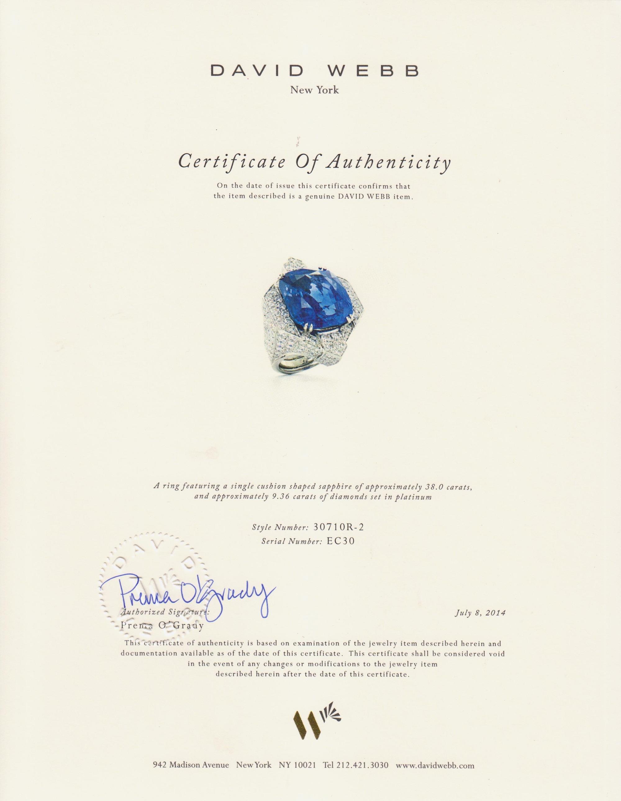 An Important Platinum, Gold, Sapphire and Diamond Ring, David Webb, 21.90 dwts.