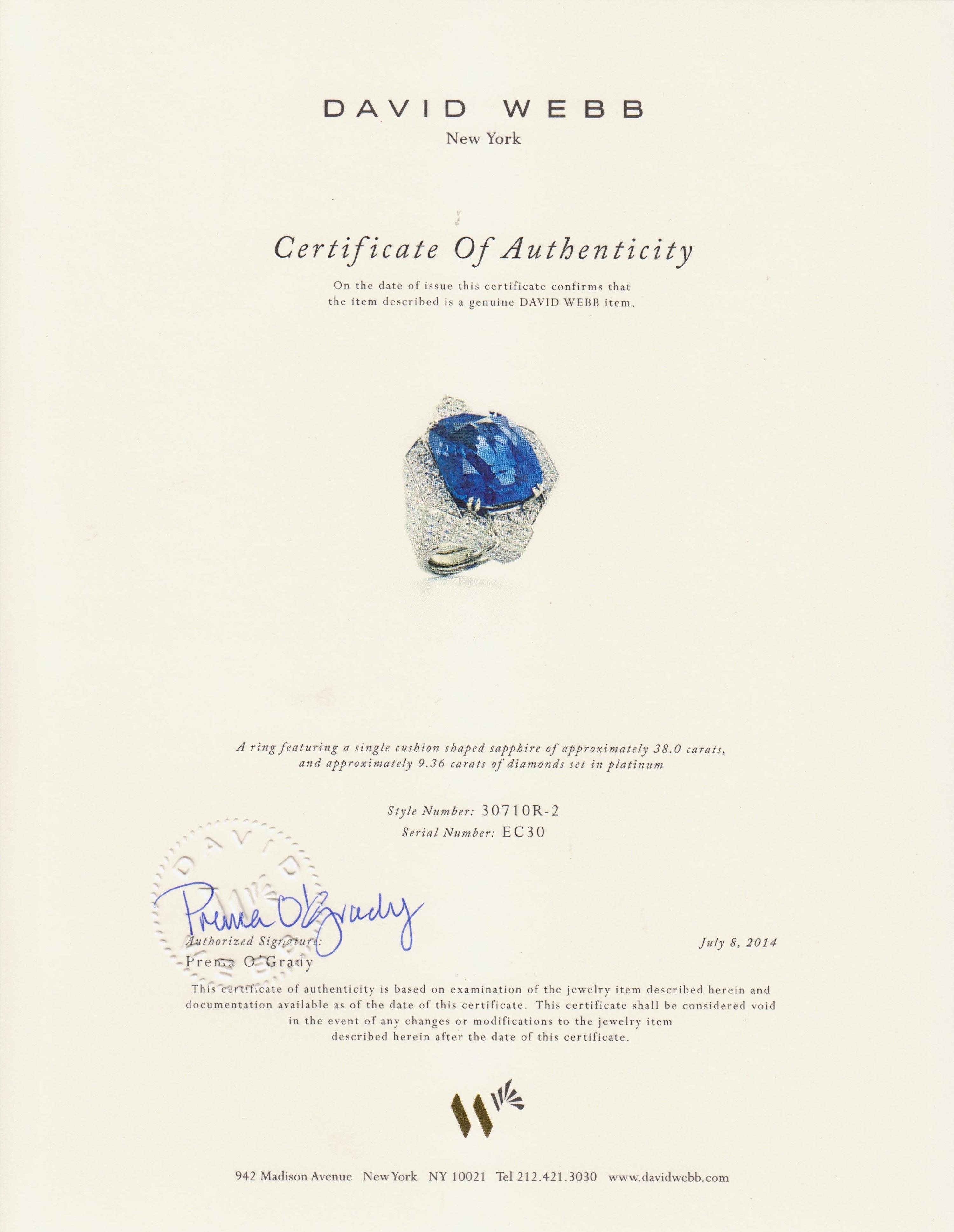 An Important Platinum, Gold, Sapphire and Diamond Ring, David Webb, 21.90 dwts.