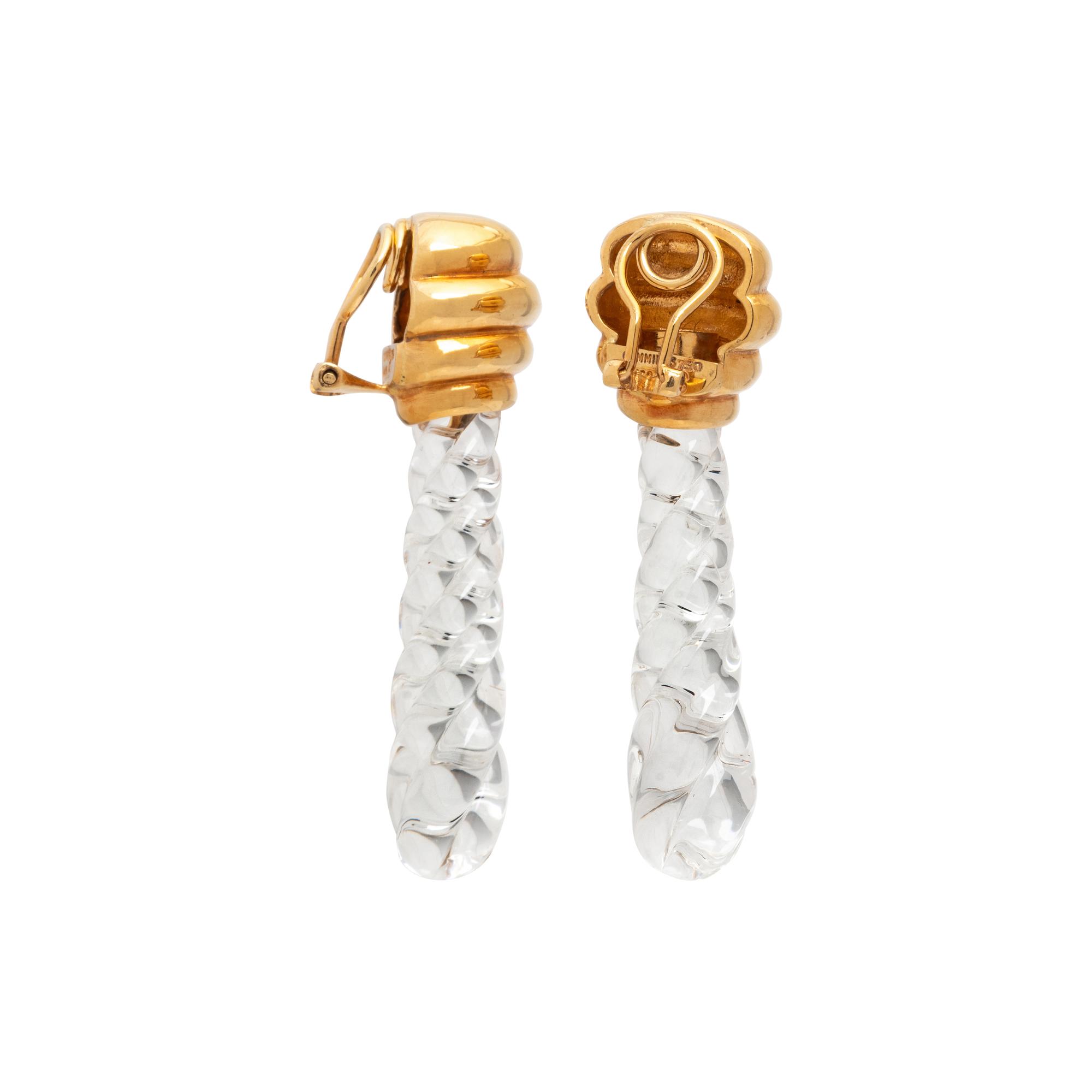 ANGELA CUMMINGS FOR STEUBEN, YELLOW GOLD AND GLASS SPIRAL EARRINGS