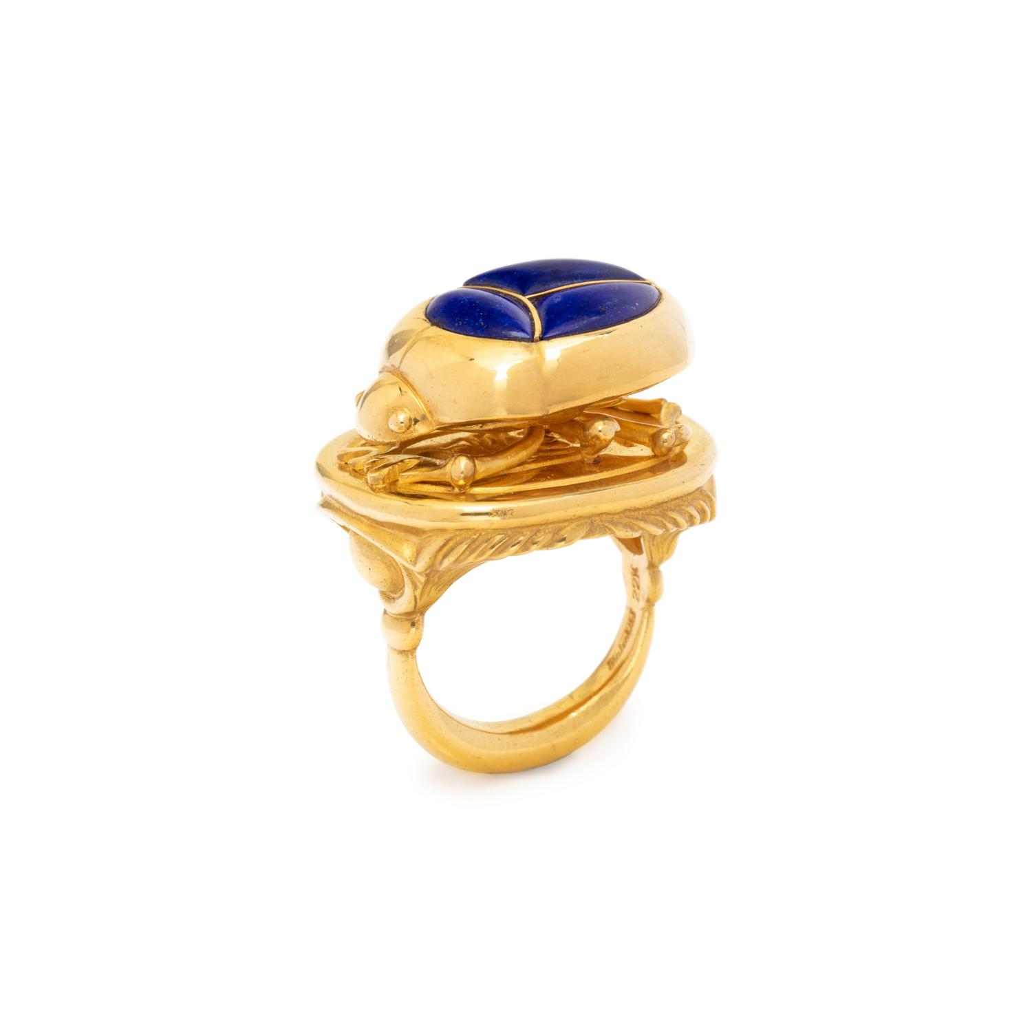 YELLOW GOLD AND LAPIS LAZULI SCARAB RING