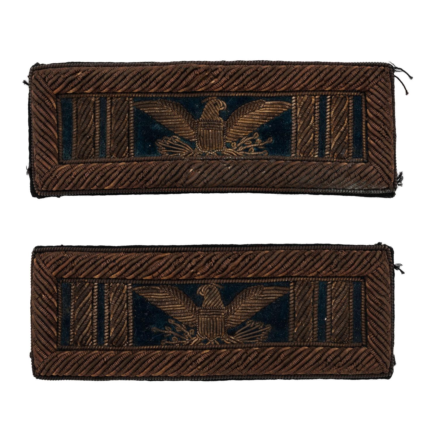 Rare Combination Captain's Bars and Colonel's Eagles Pin Back Shoulder Straps on a Blue Field