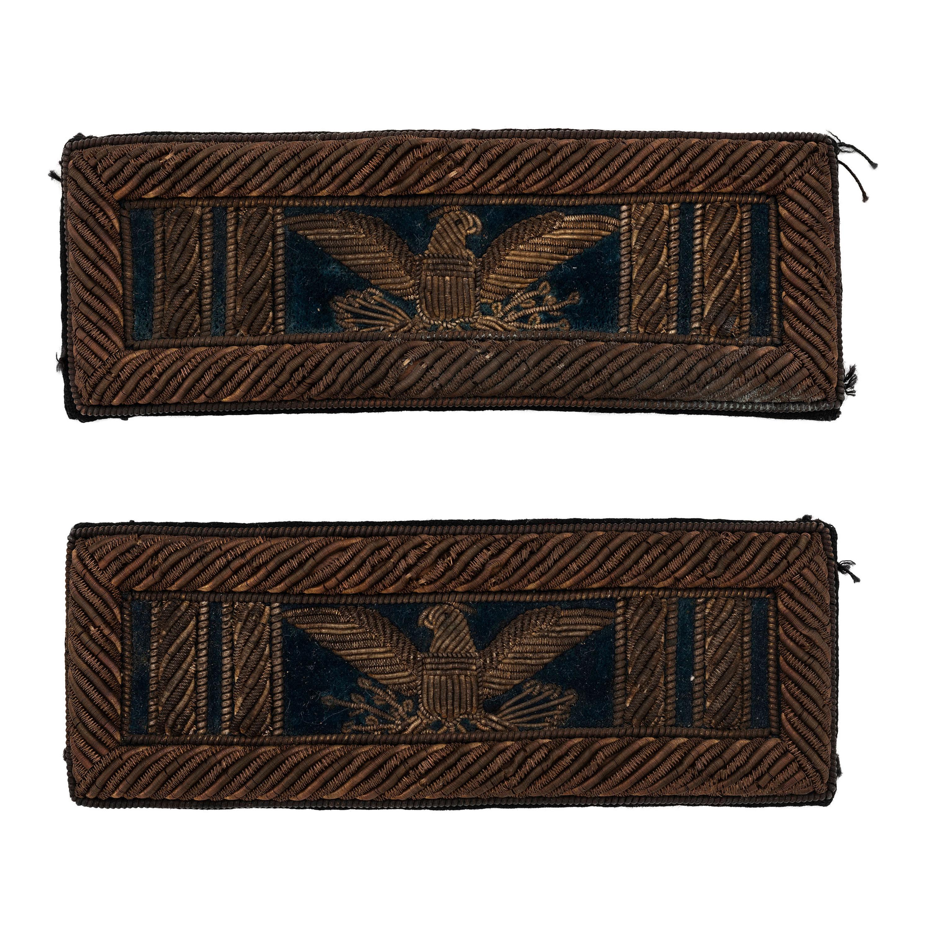 Rare Combination Captain's Bars and Colonel's Eagles Pin Back Shoulder Straps on a Blue Field