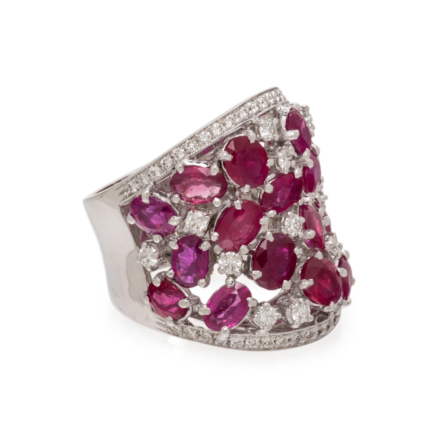 RUBY, DIAMOND, AND WHITE GOLD RING