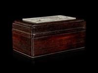 A Chinese White Jade Inset Zitan wood Covered Box