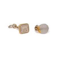 ANTIQUE, TWO YELLOW GOLD AND GEMSTONE FOBS
