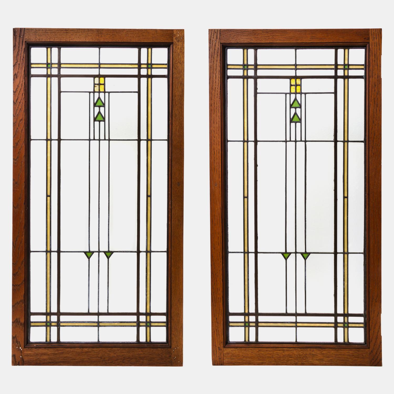 Pair of Arts and Crafts Leaded Glass Casement Windows, c. 1915-16